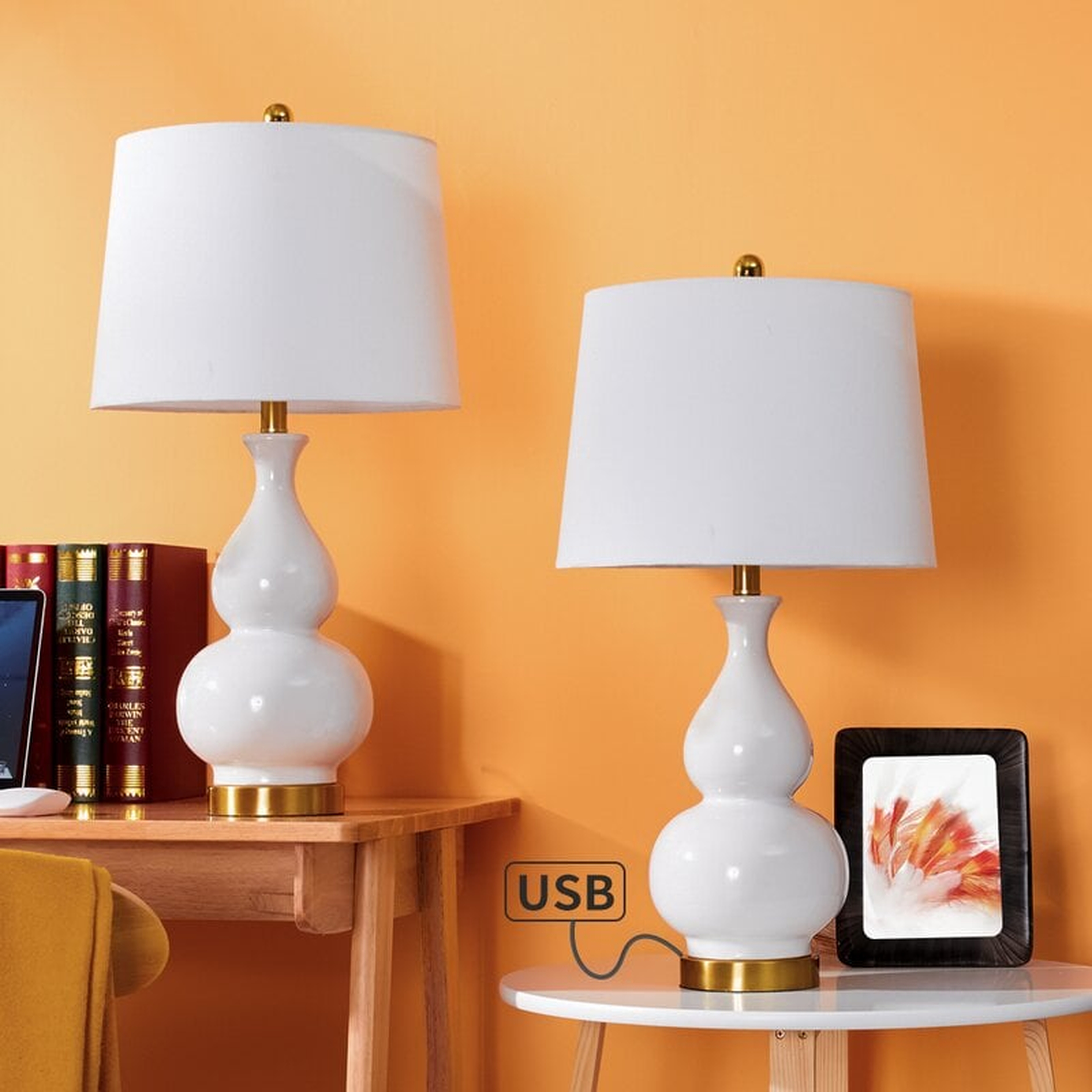 Romolo 26.75" Table Lamp Set with USB (Set of 2) - Wayfair