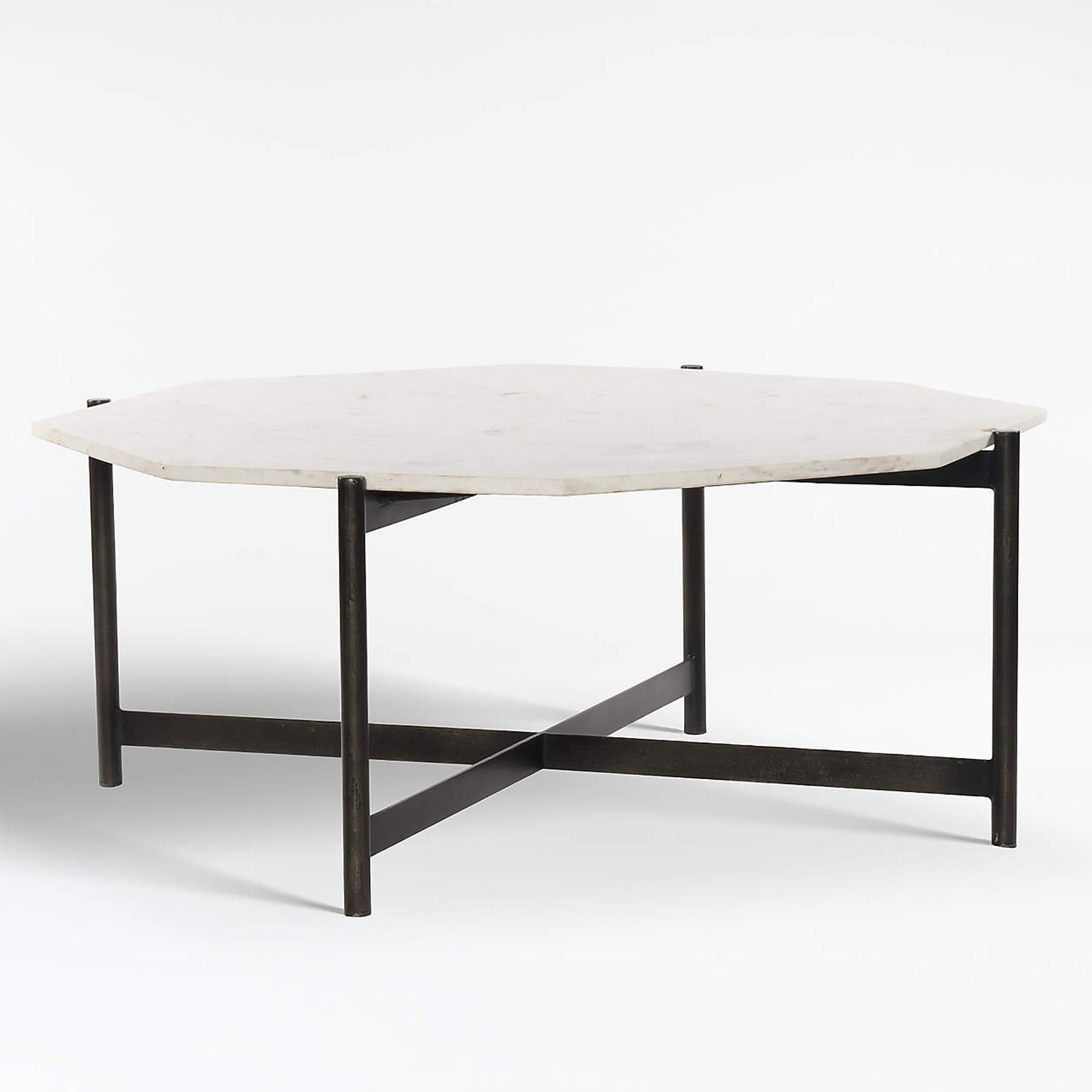 Emilia White Marble and Grey Iron 40" Polygon Coffee Table - Crate and Barrel