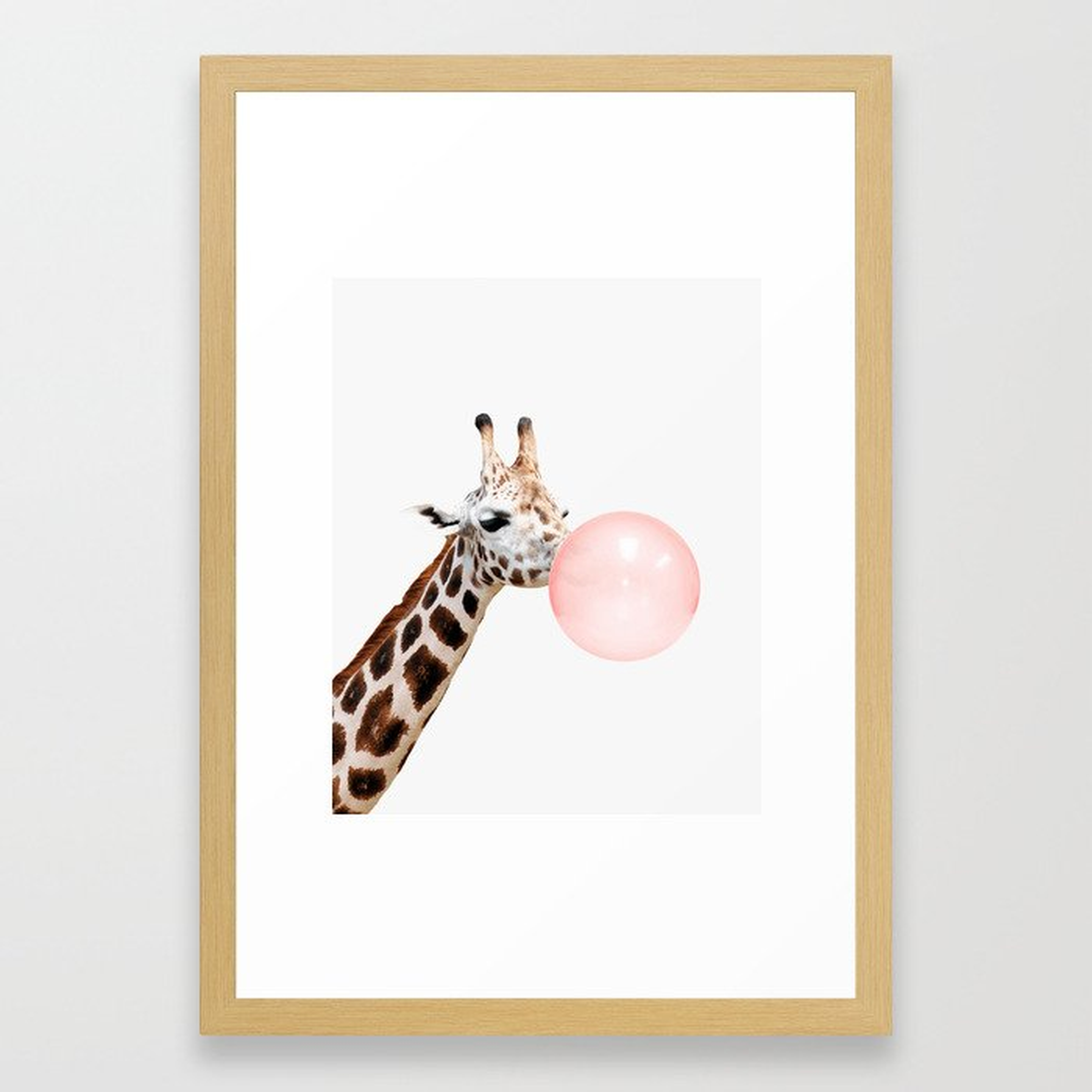 Giraffe, Bubble gum, Pink, Animal, Nursery, Minimal, Trendy decor, Interior, Wall art Framed Art Print - 15x21 - Society6