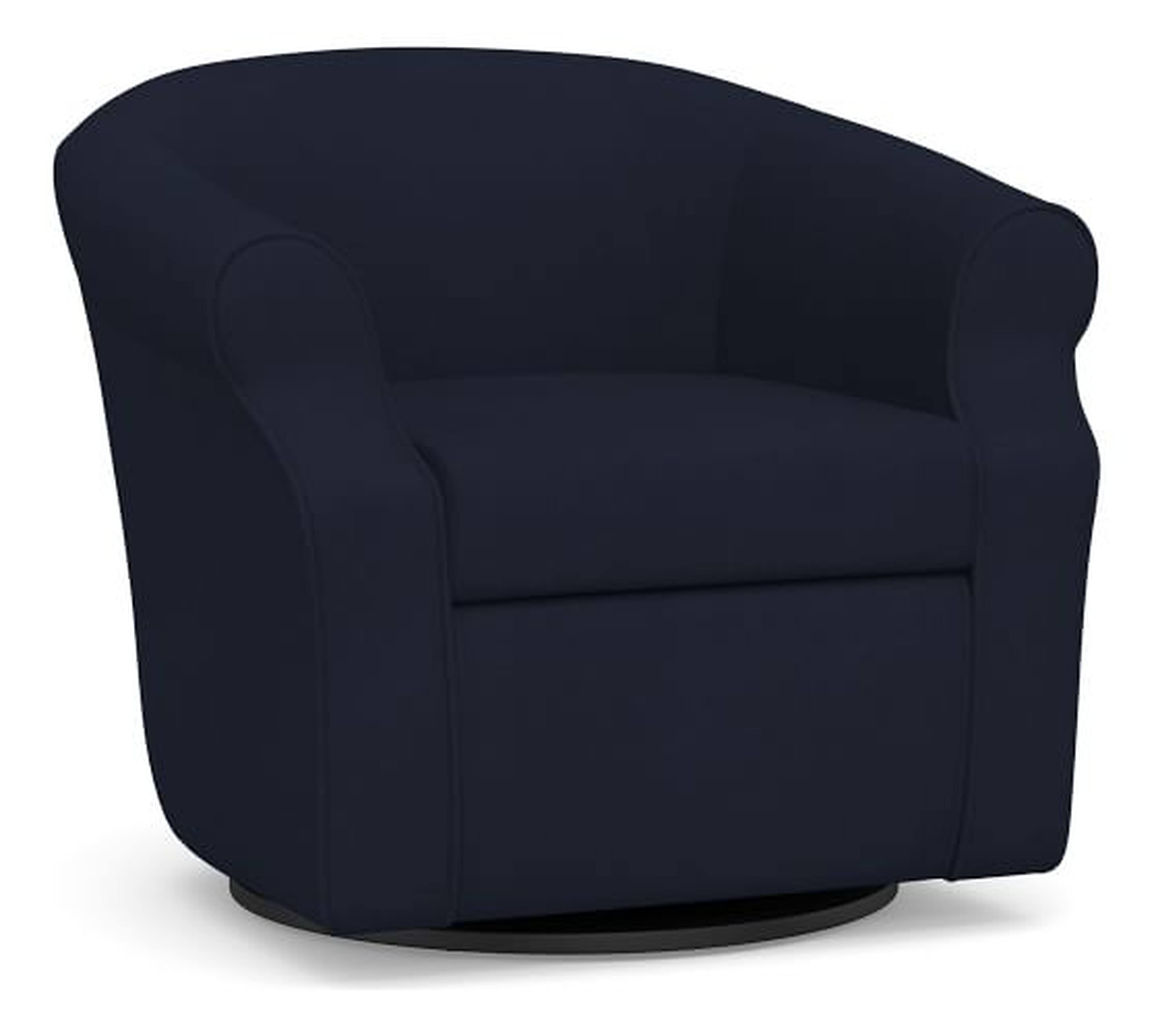 SoMa Lyndon Upholstered Swivel Armchair, Polyester Wrapped Cushions, Twill Cadet Navy - Pottery Barn