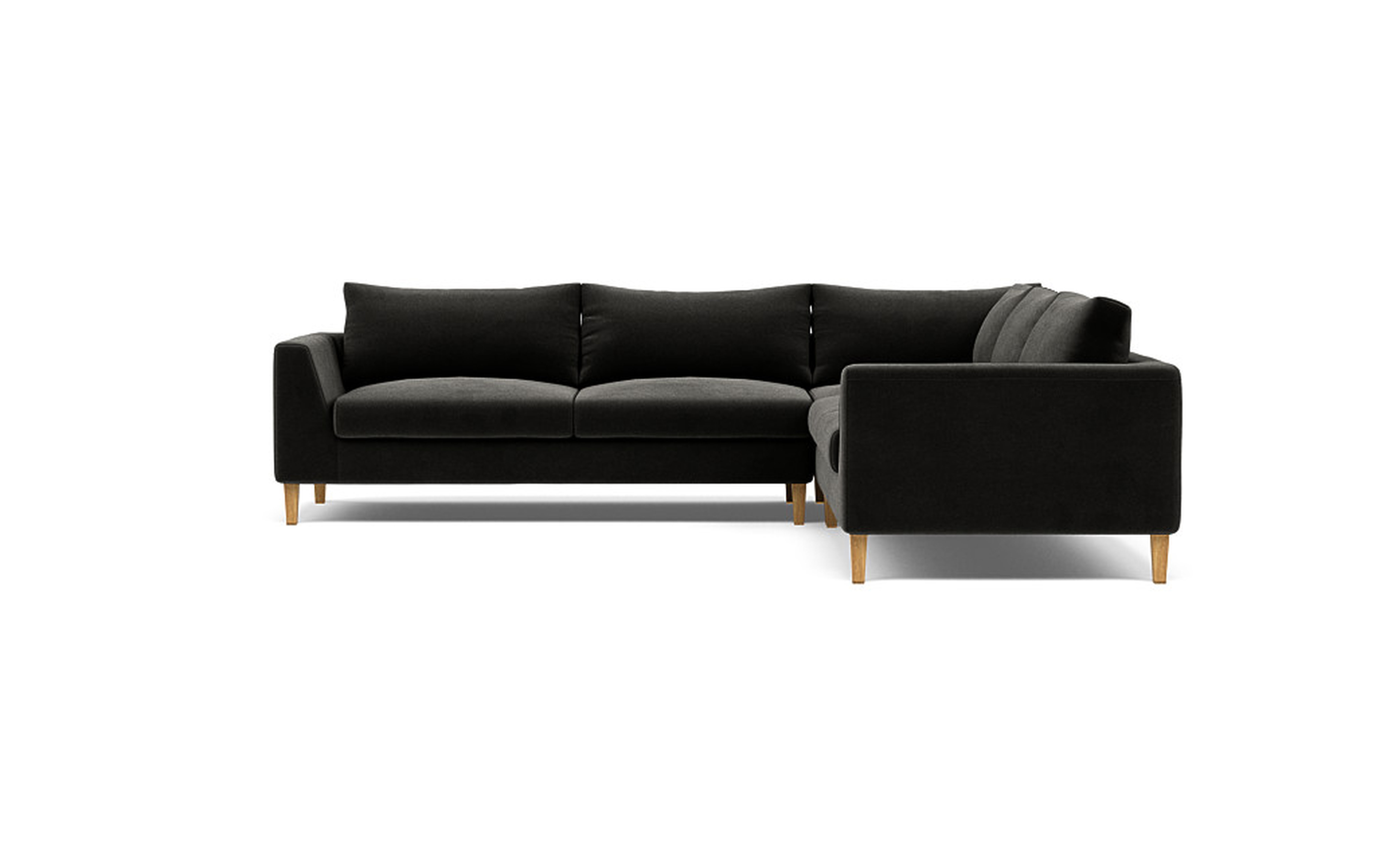 ASHER Corner Sectional Sofa in Ebony Performance Velvet, Brass Plated Legs - Interior Define