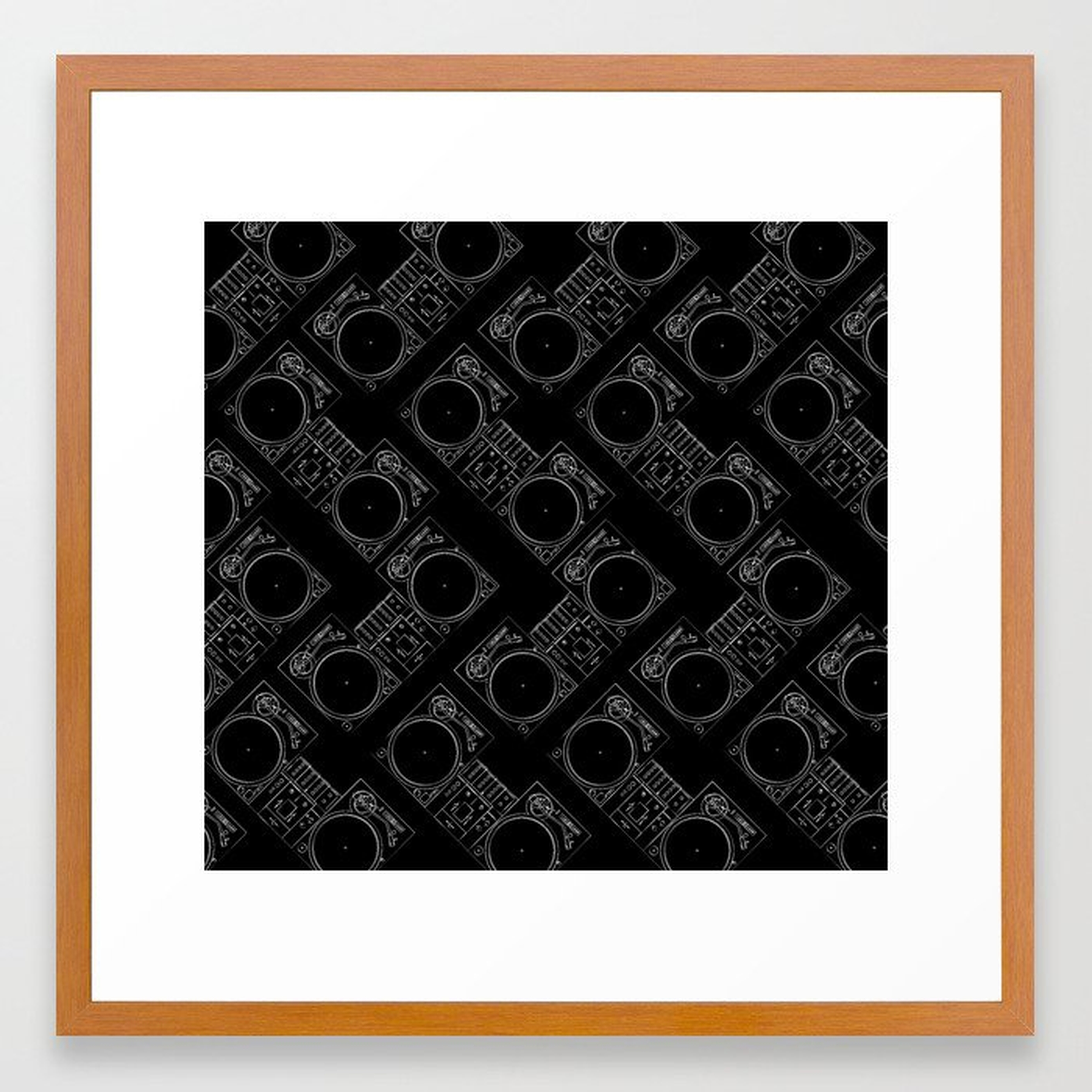 Turntable and Mixer illustration pattern- sketch / drawing Framed Art Print - Society6