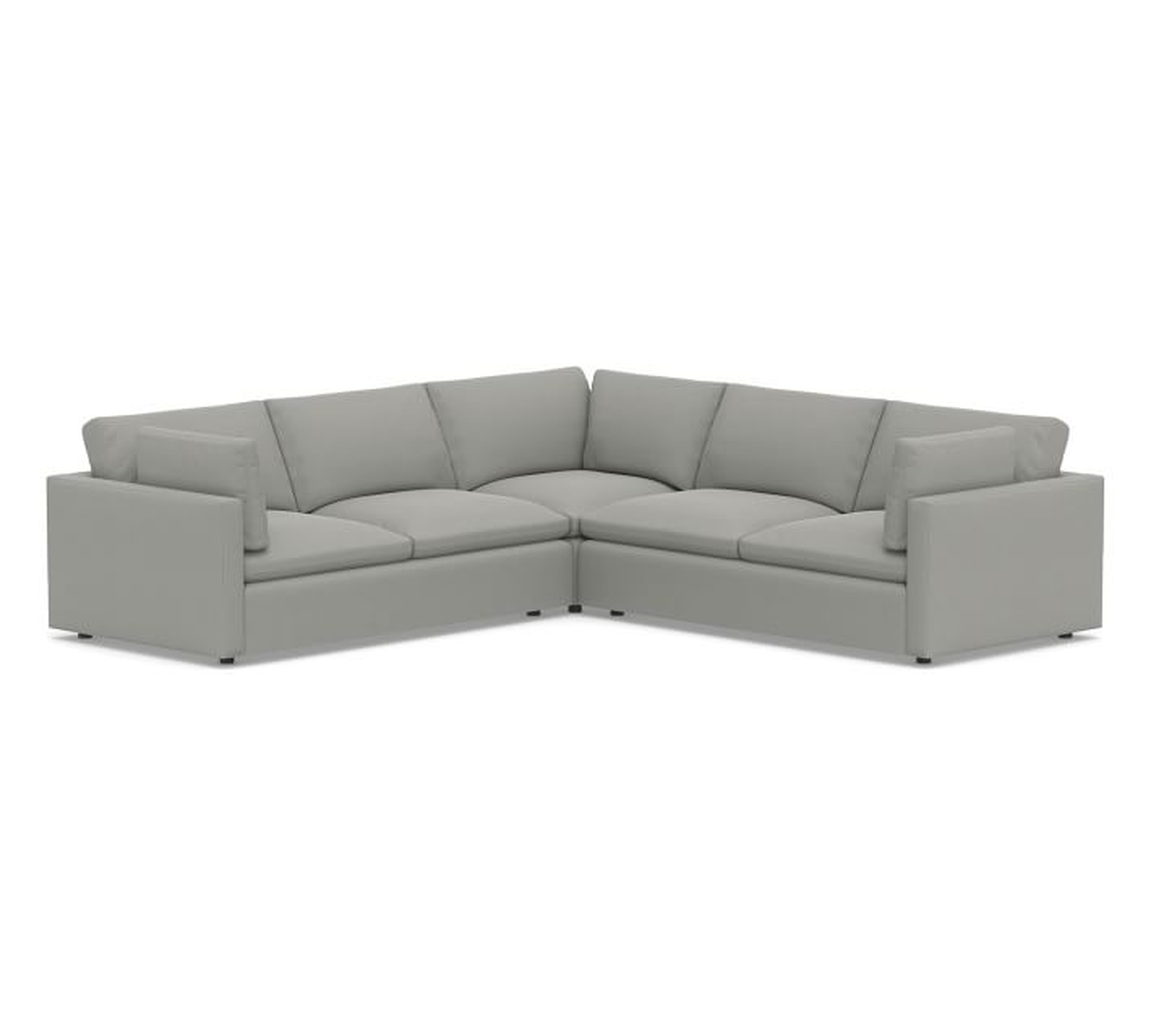 Bolinas Upholstered 3-Piece L-Shaped Corner Sectional, Down Blend Wrapped Cushions, Performance Everydaysuede(TM) Metal Gray - Pottery Barn