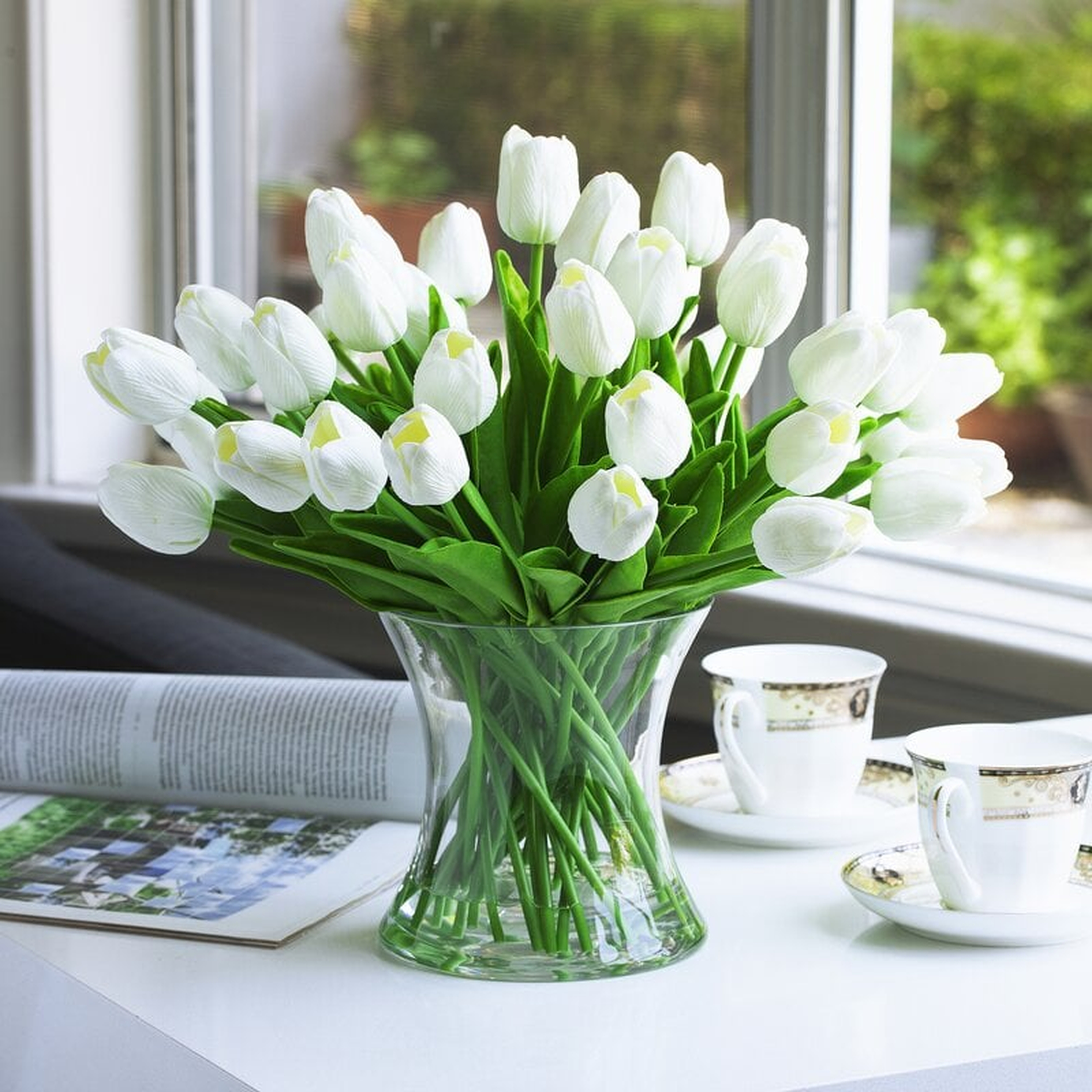 Large Artificial Real Touch Tulip Arrangement In Clear Glass Vase - Wayfair