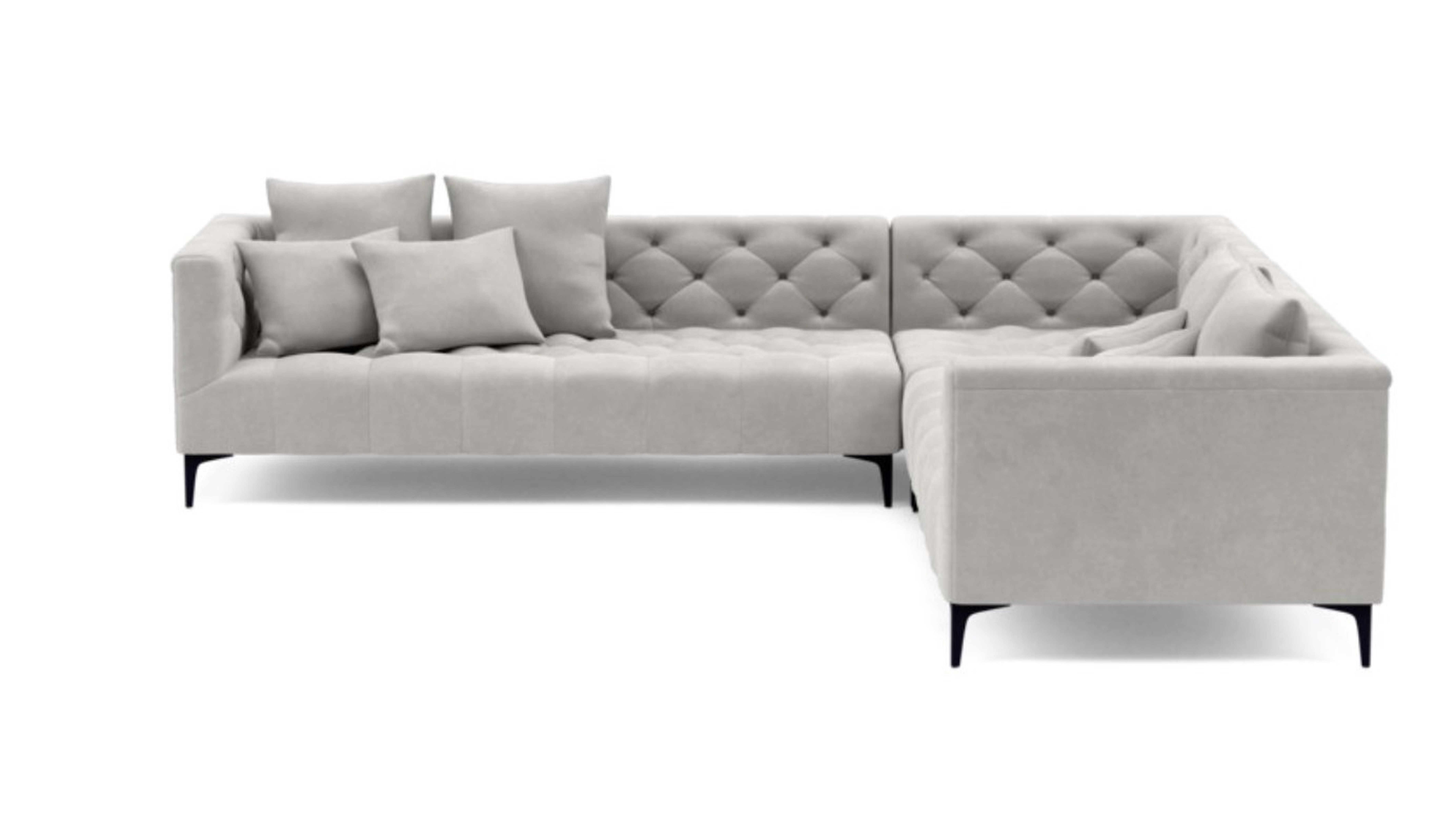 Ms. Chesterfield Corner Sectional with Grey Sterling Fabric and Matte Black legs - Standard Depth - Interior Define