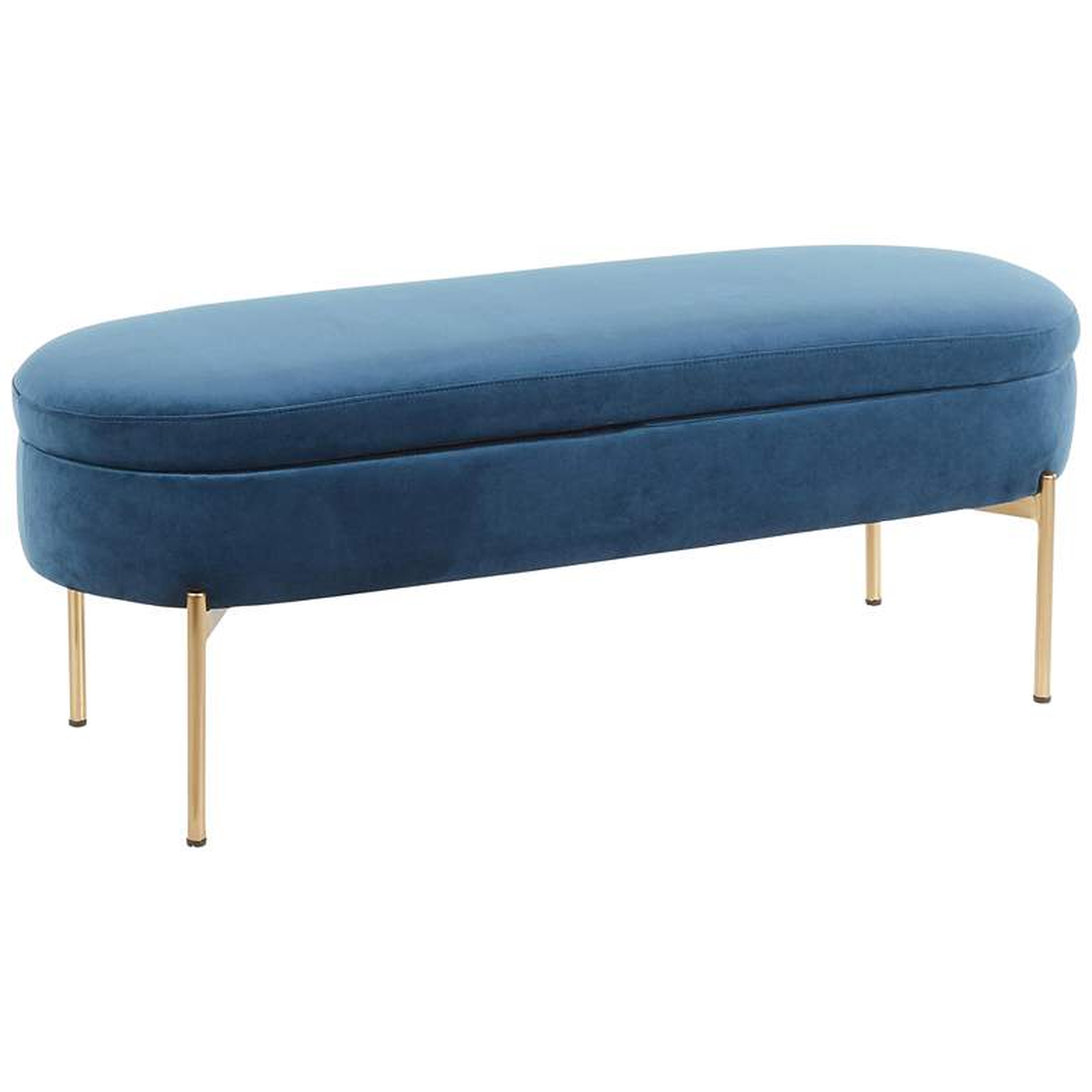 Chloe Blue Velvet and Gold Metal Storage Bench - Style # 94V83 - Lamps Plus