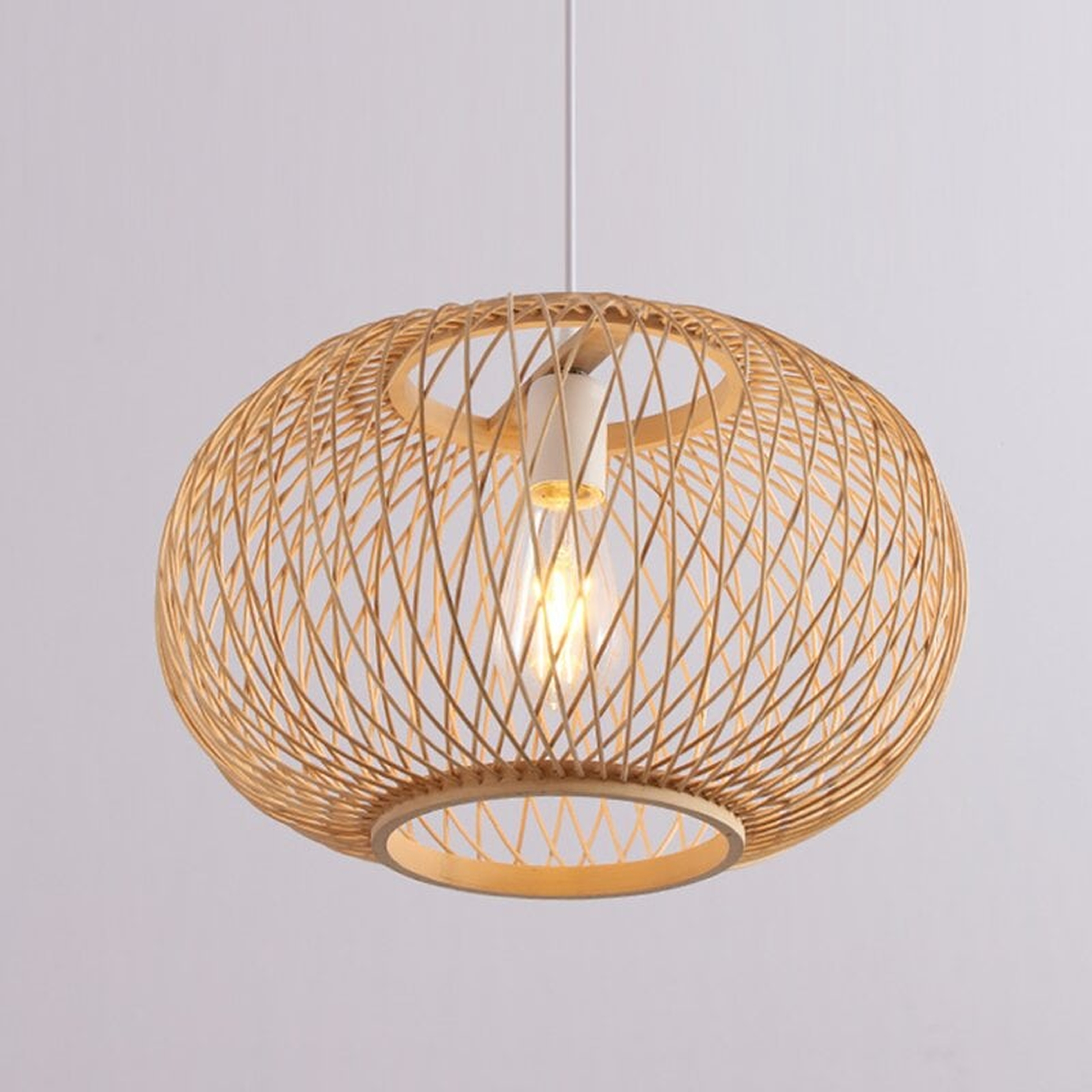 15.7" Bamboo Globe Pendant Lighting, Beige Light Vintage Chandeliers Bamboo Wicker Rattan Ceiling Hanging Light Fixture 110V E26/E27 - Wayfair