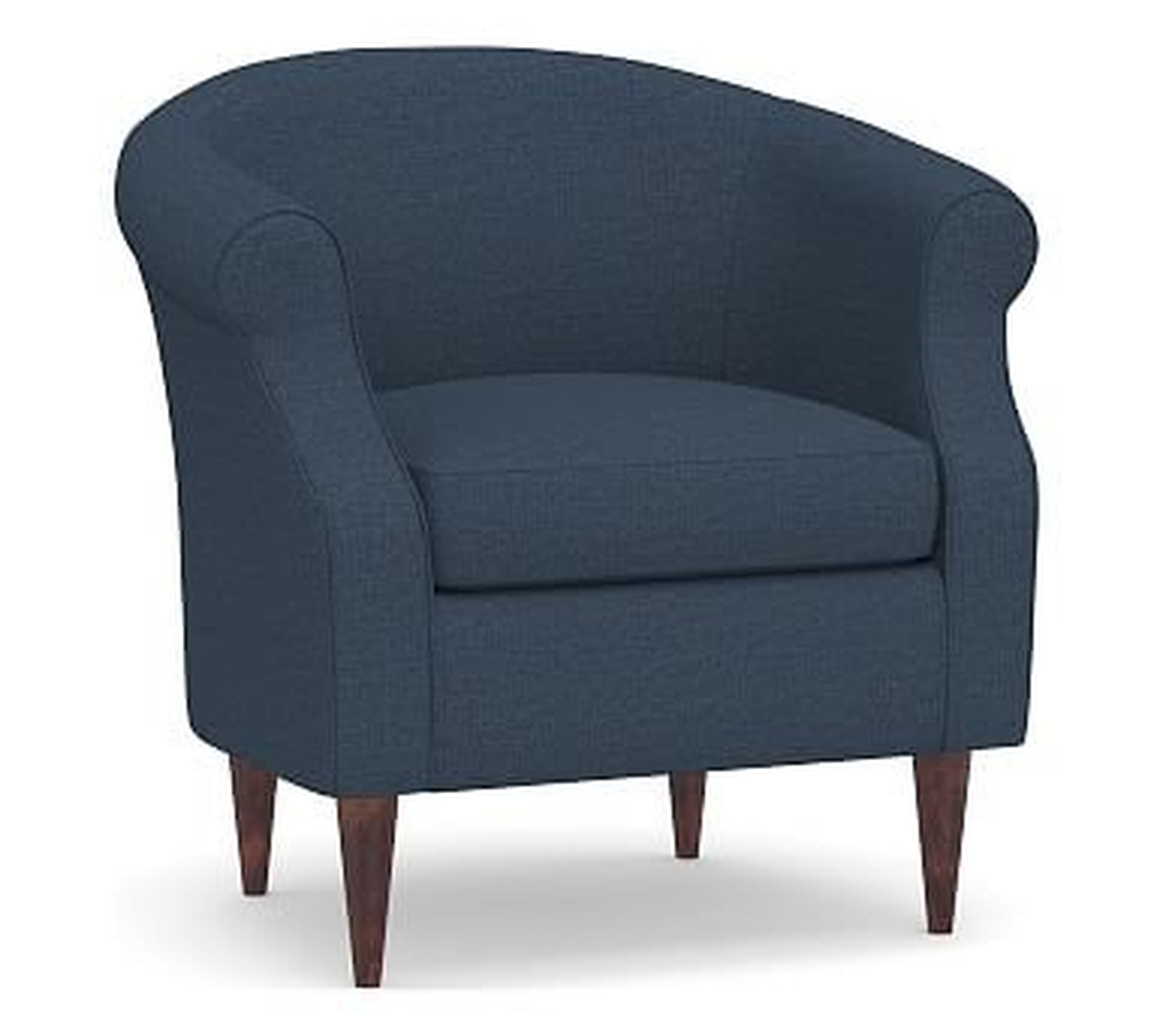 SoMa Lyndon Upholstered Armchair, Polyester Wrapped Cushions, Brushed Crossweave Navy - Pottery Barn
