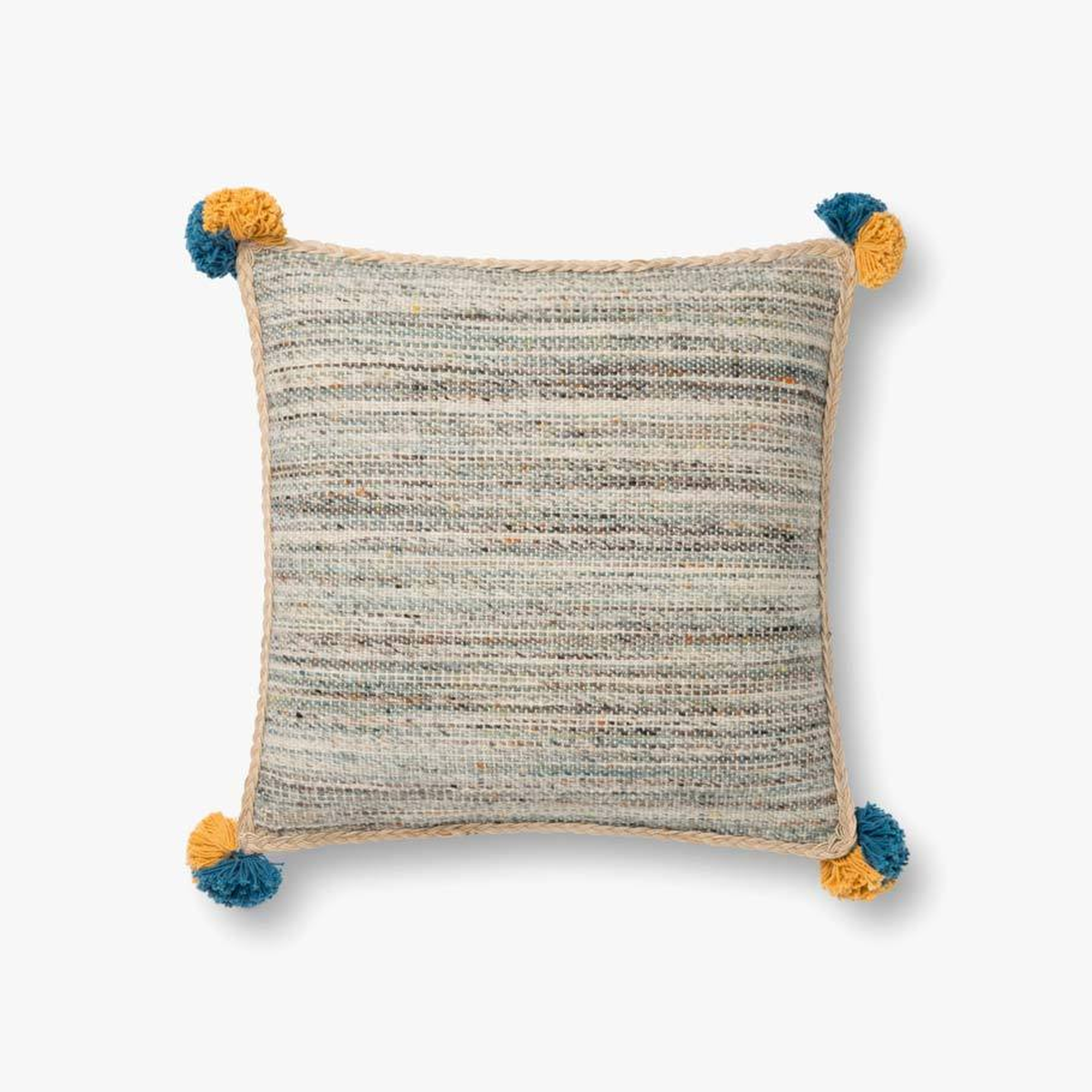 Natural Stripe Throw Pillow with Pom Pom Tassels, 18" x 18" - Justina Blakeney x Loloi Rugs