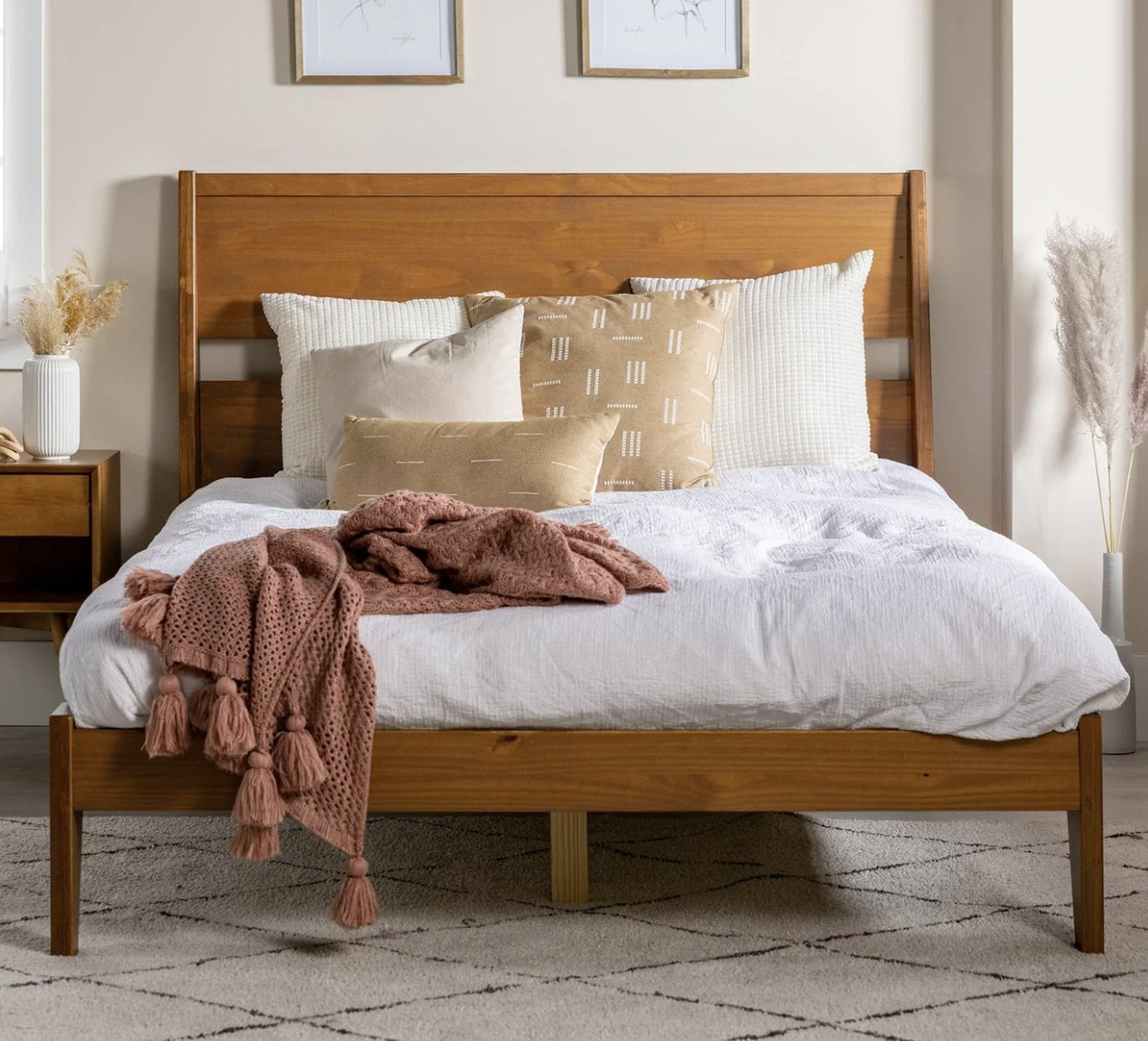 Malyn Queen Solid Wood Modern Platform Bed - Caramel - Walker Edison