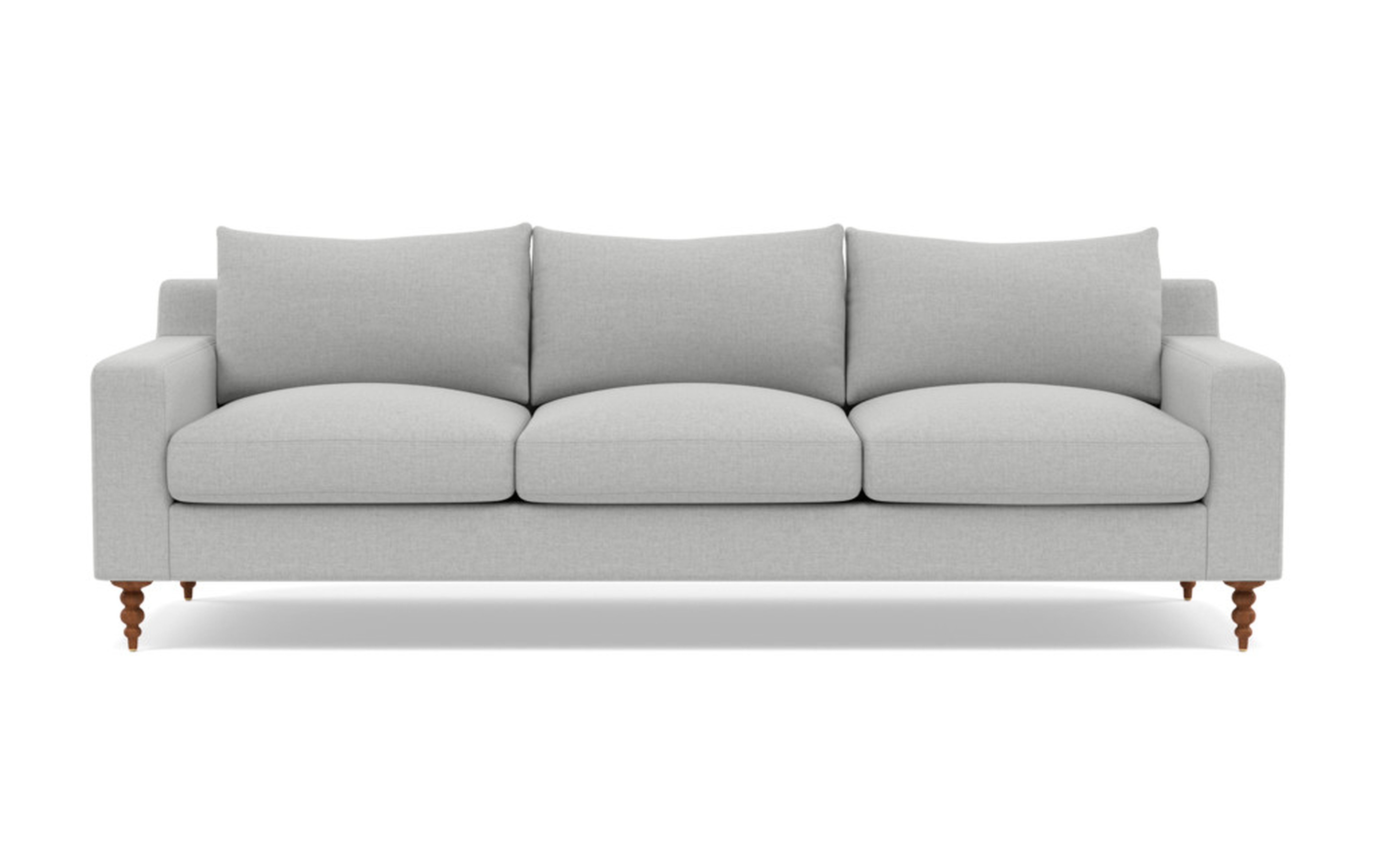 SLOAN 3-Seat Sofa, Ecru Monochromatic Plush, Oiled Walnut Tapered Turned Wood Legs, 95" Wide, 40" Deep, Standard Down Blend - Interior Define