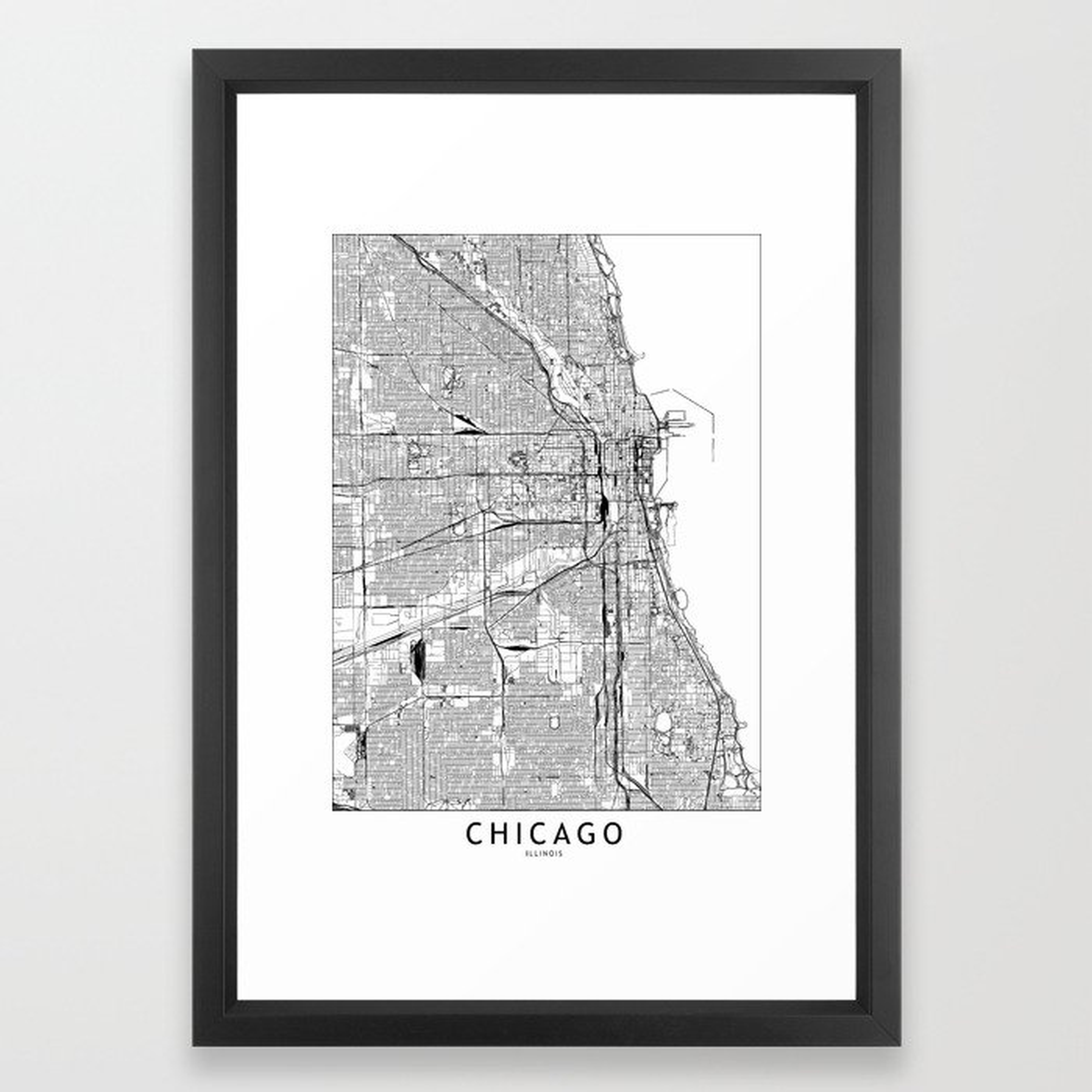 Chicago White Map Framed Art Print - Society6