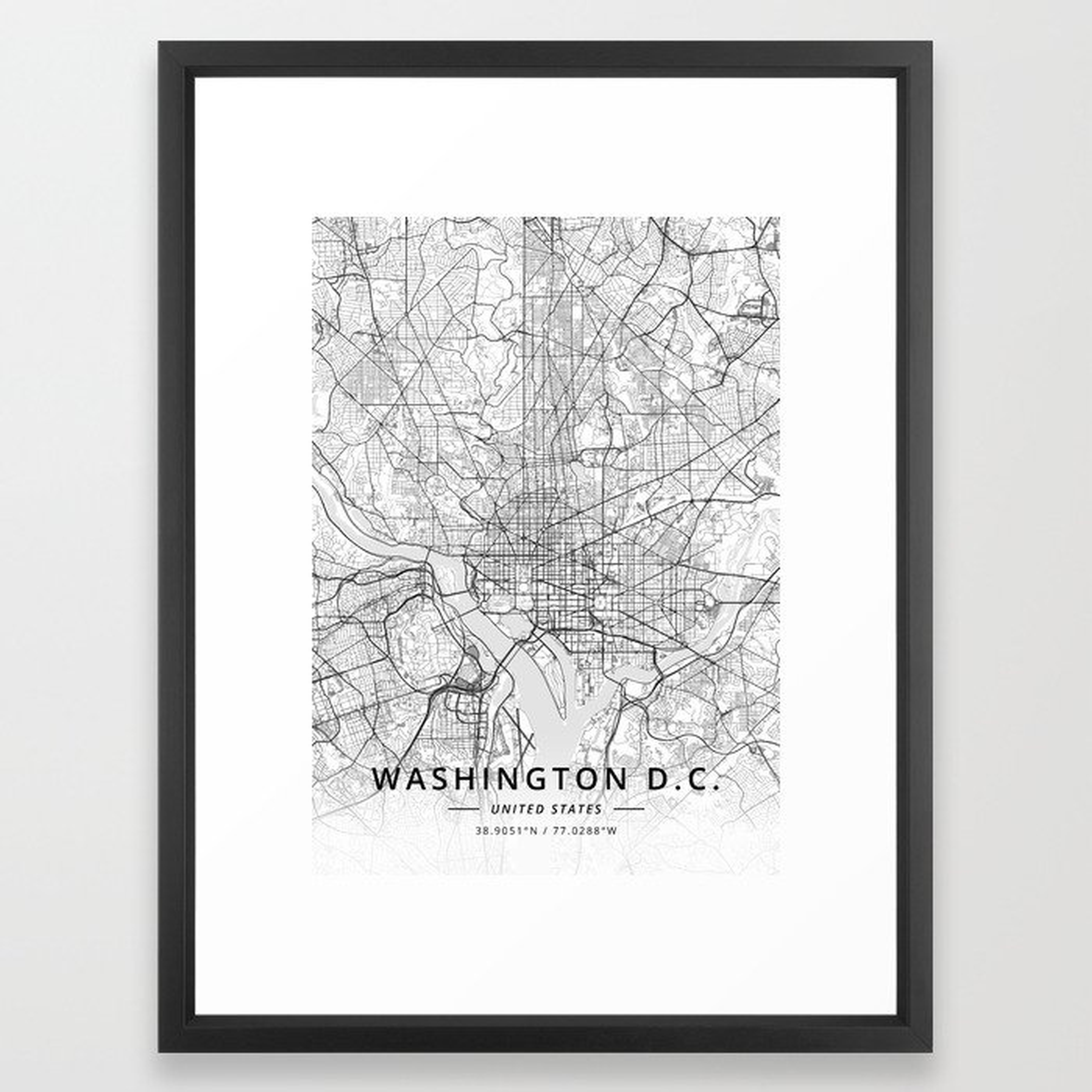 Washington D.C., United States - Light Map Framed Art Print - Society6