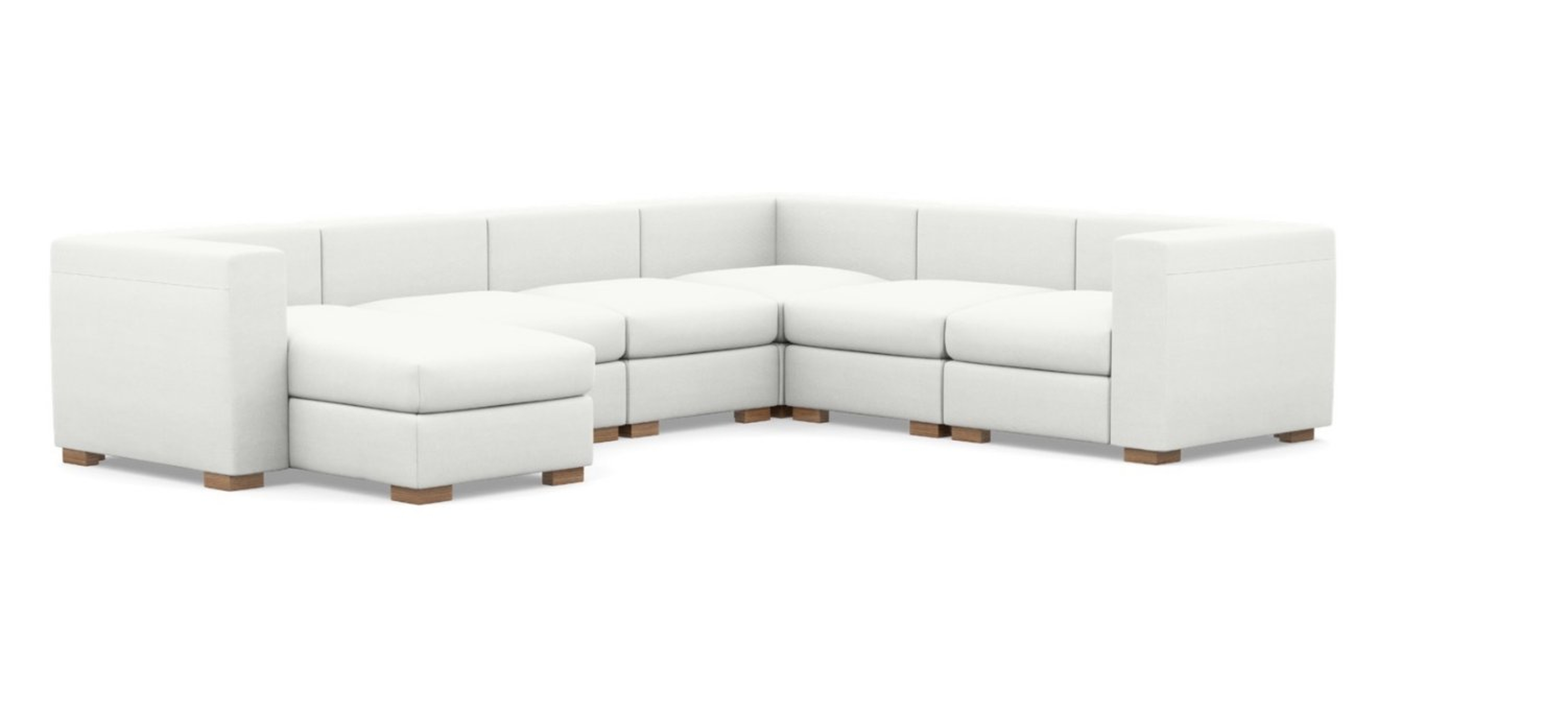 Toby Corner Sectionals with Modular in Swan Fabric with facing left chaise swan, natural oak - Interior Define