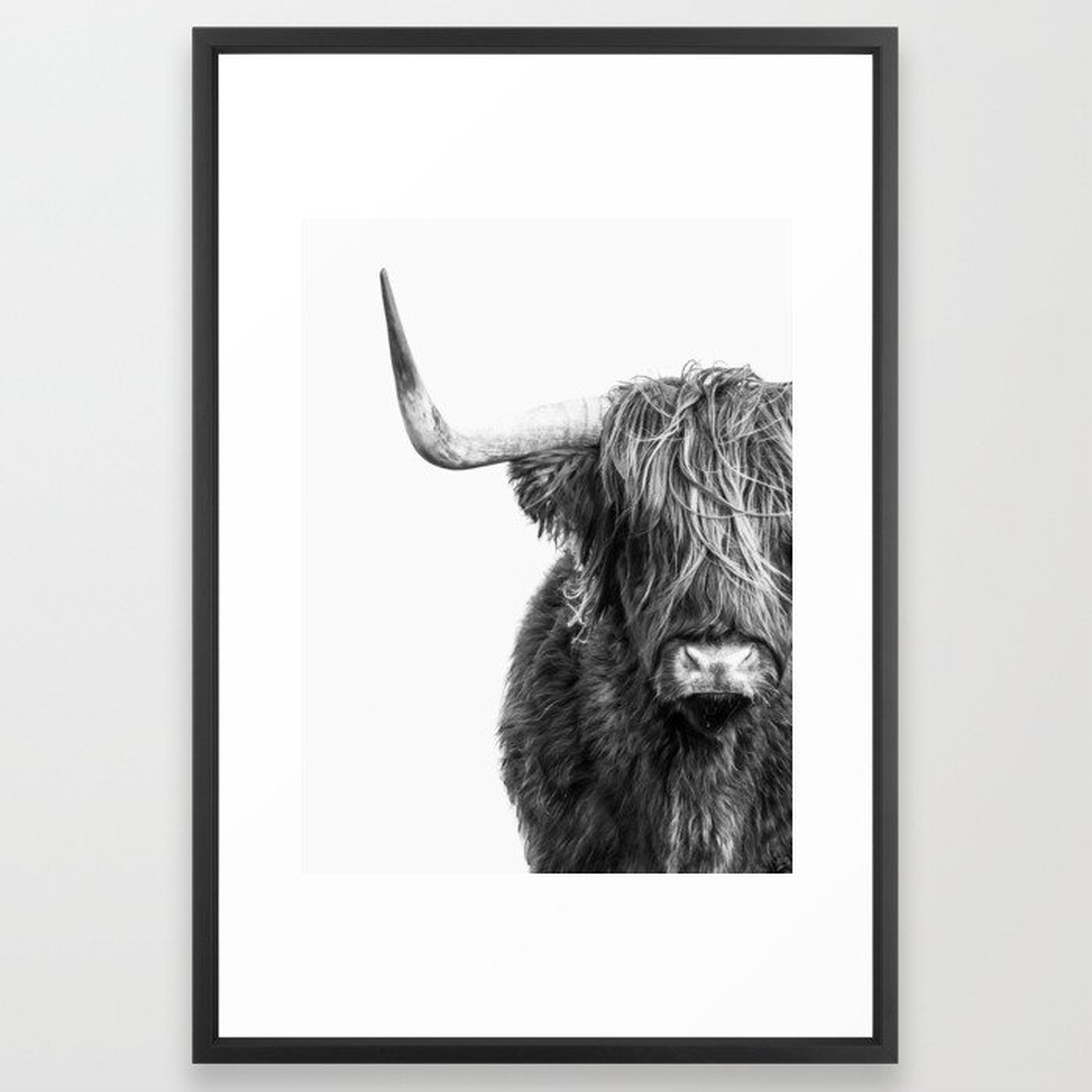 Highland Cow Portrait - Black and White Framed Art Print - Society6
