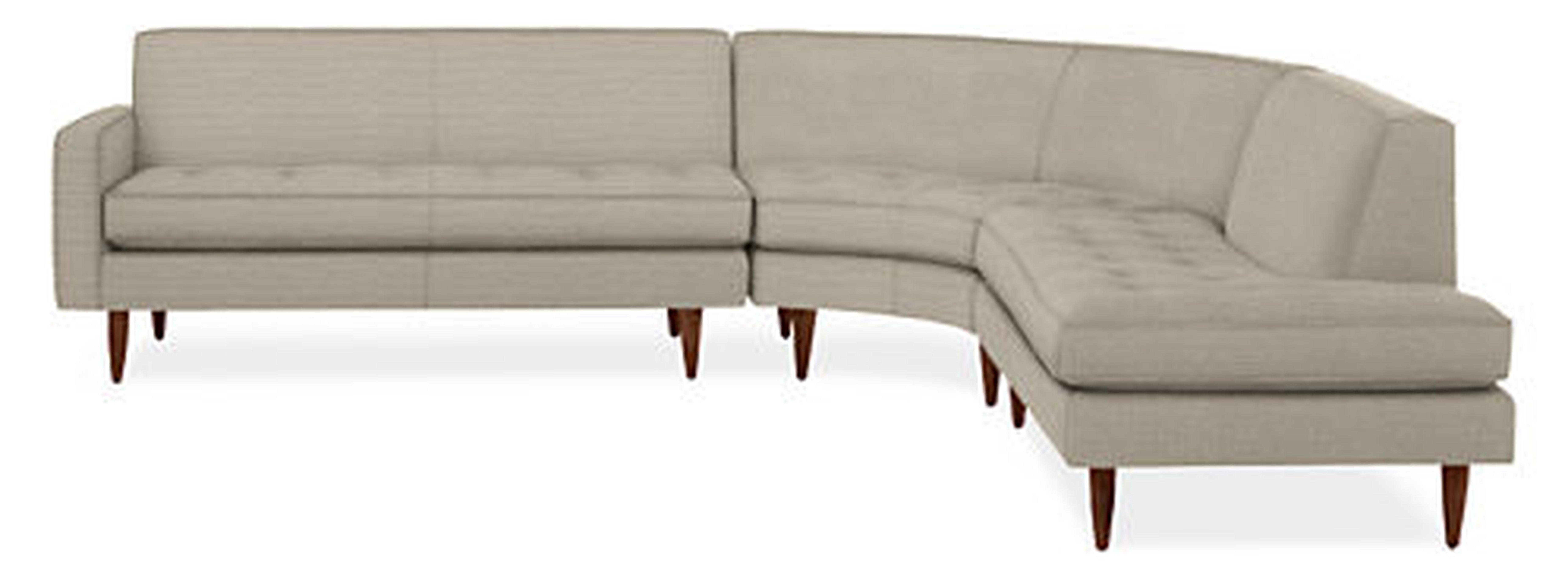 Reese Custom 115x114" Three-Piece Curved Sectional w/Left-Back Sofa in Declan Natural Fabric - Room & Board