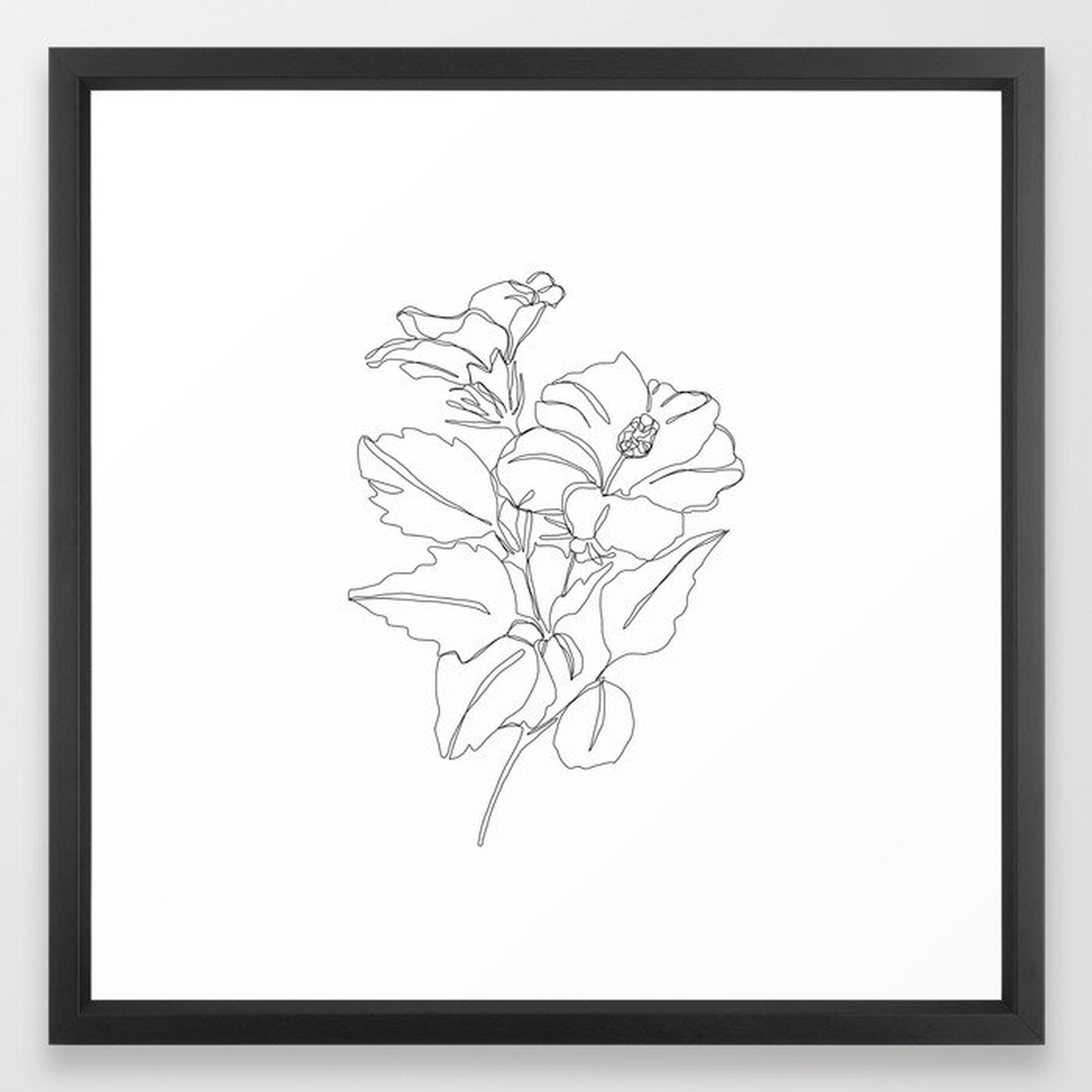 Floral one line drawing - Hibiscus Framed Art Print by Thecolourstudy - Vector Black - 20x26 - Society6