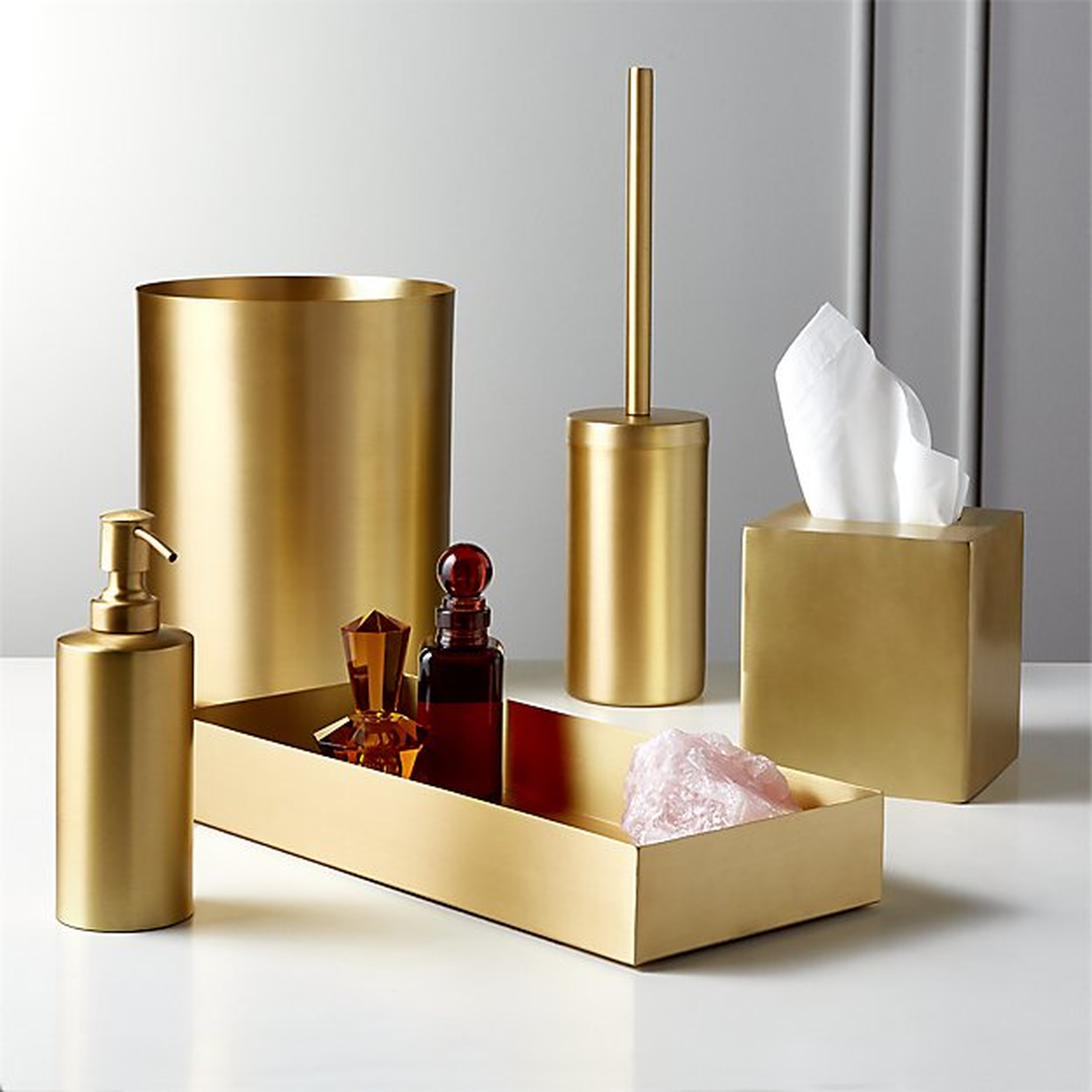 ELTON BRUSHED BRASS BATH ACCESSORIES - CB2