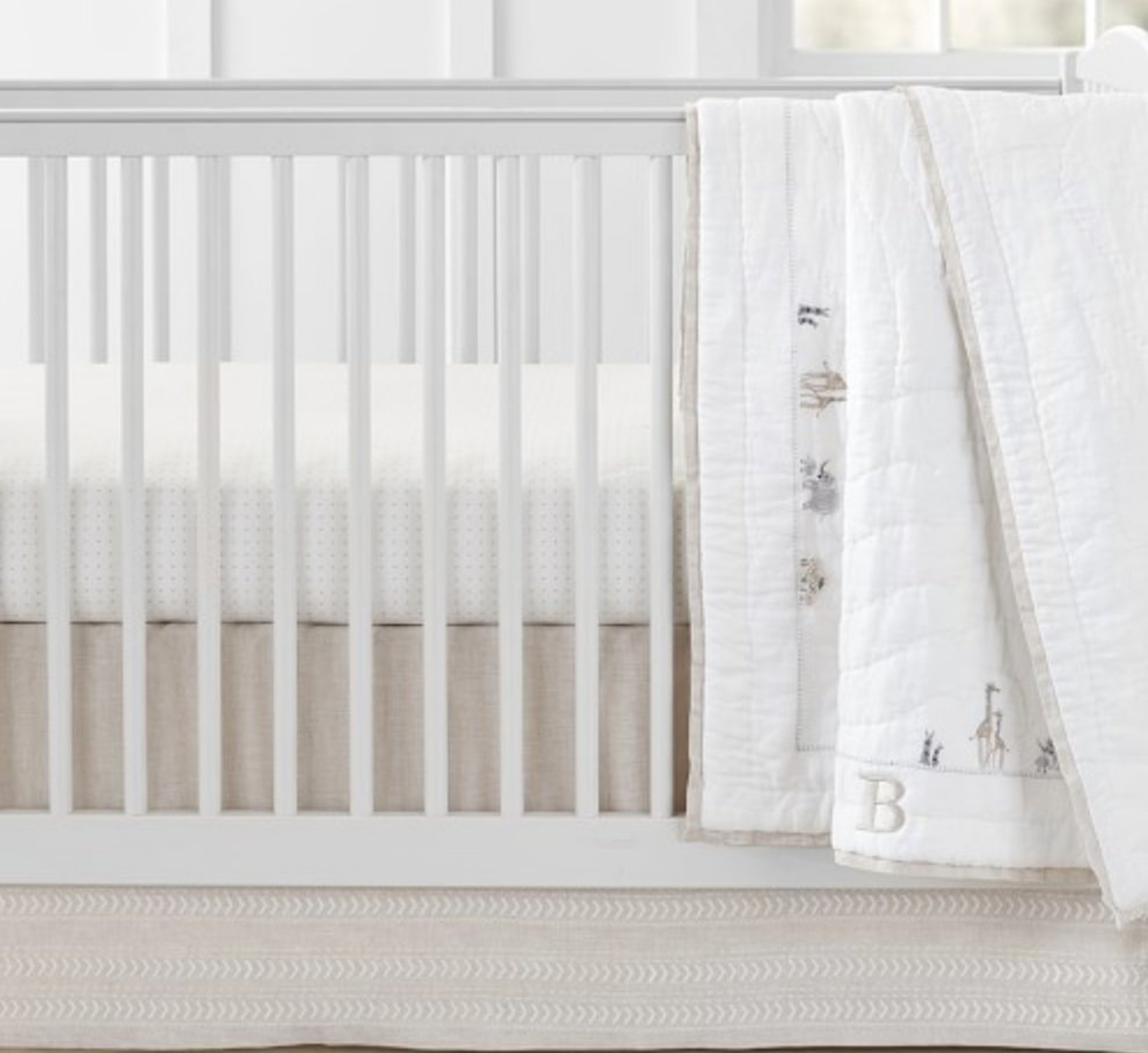 Belgian Linen Baby Animal Quilt Set: Quilt, Crib Fitted Sheet & Crib Skirt - Pottery Barn Kids