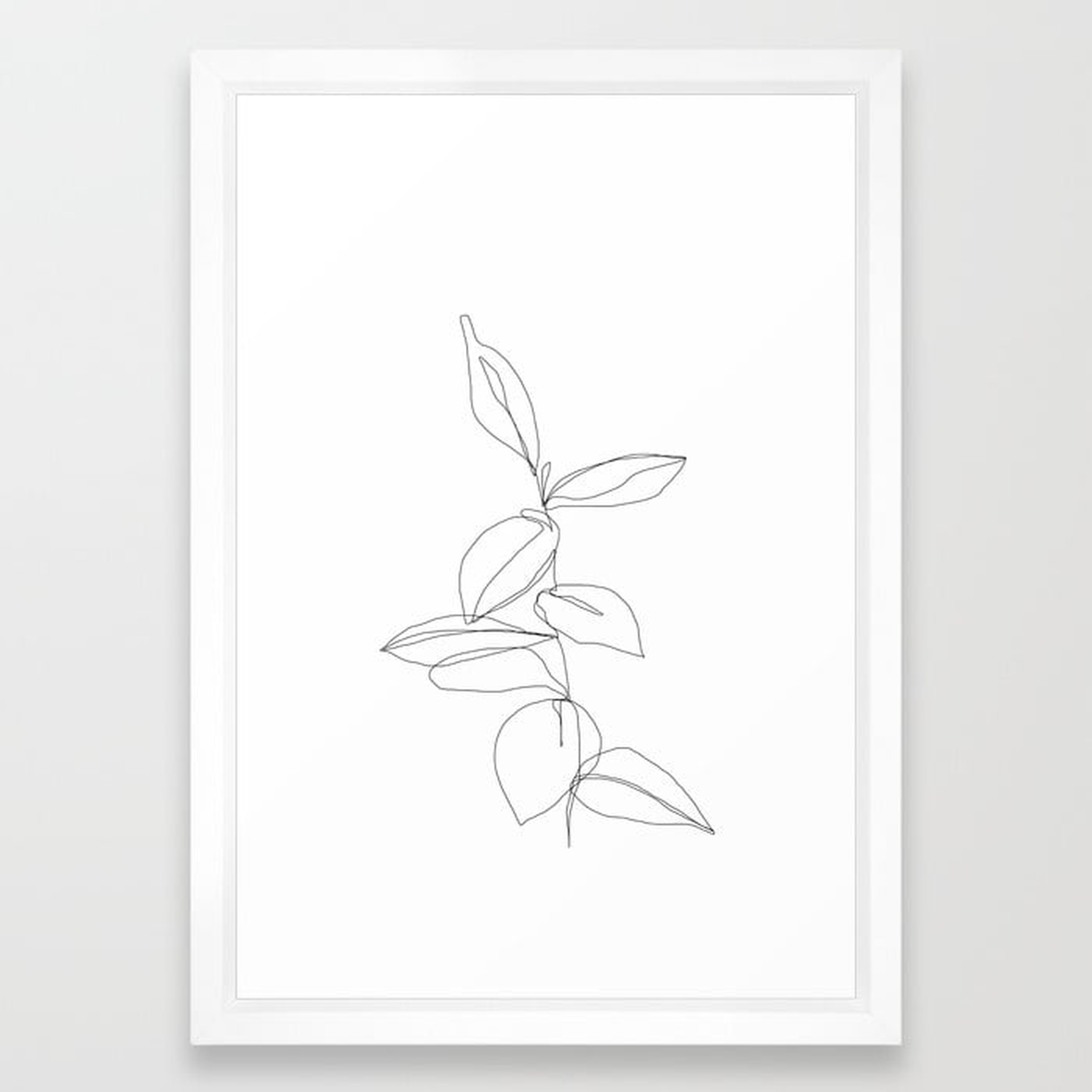 One line minimal plant leaves drawing - Berry Framed Art Print, Vector White Frame 15"x21" - Society6