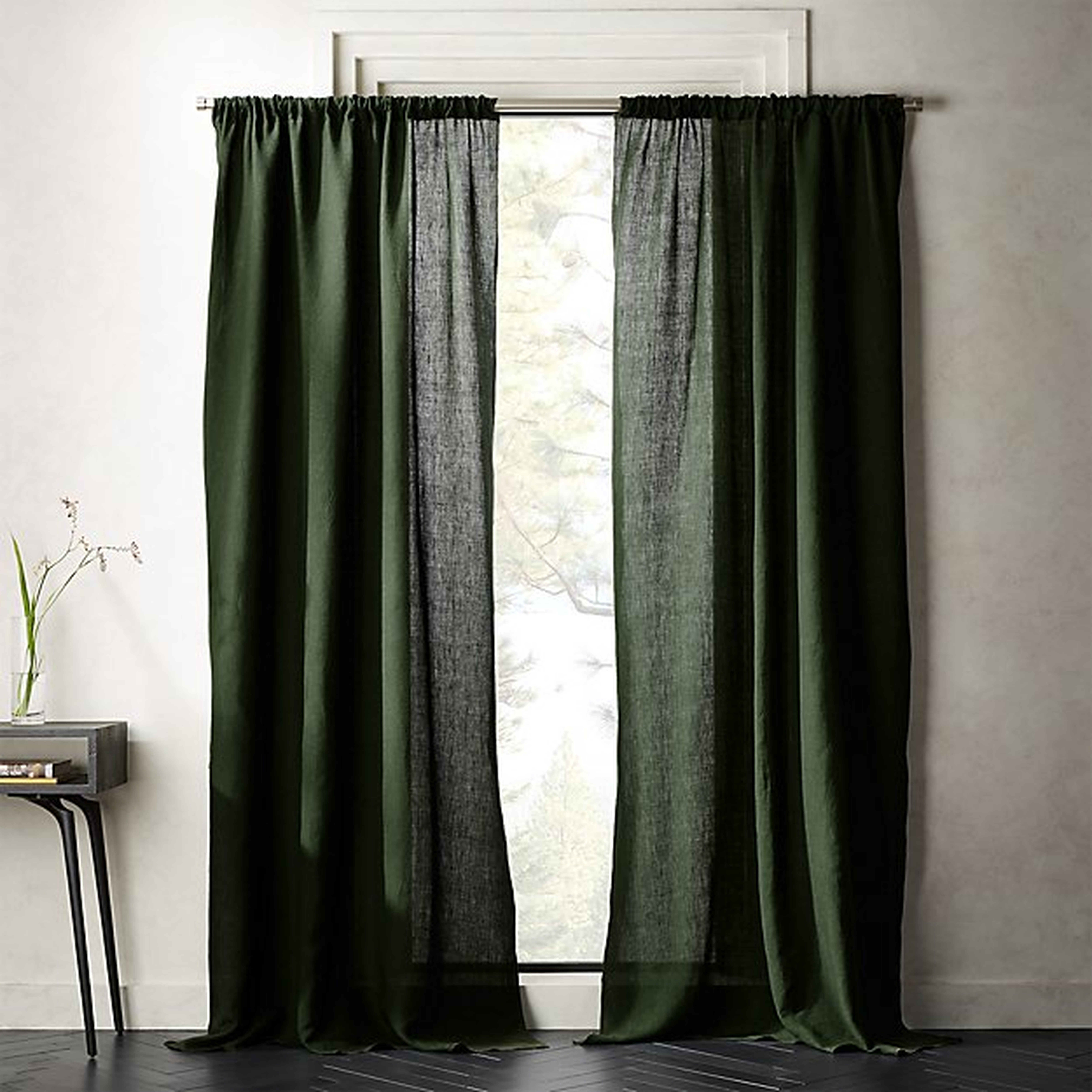 forest green linen curtain panel 48"X108" - CB2