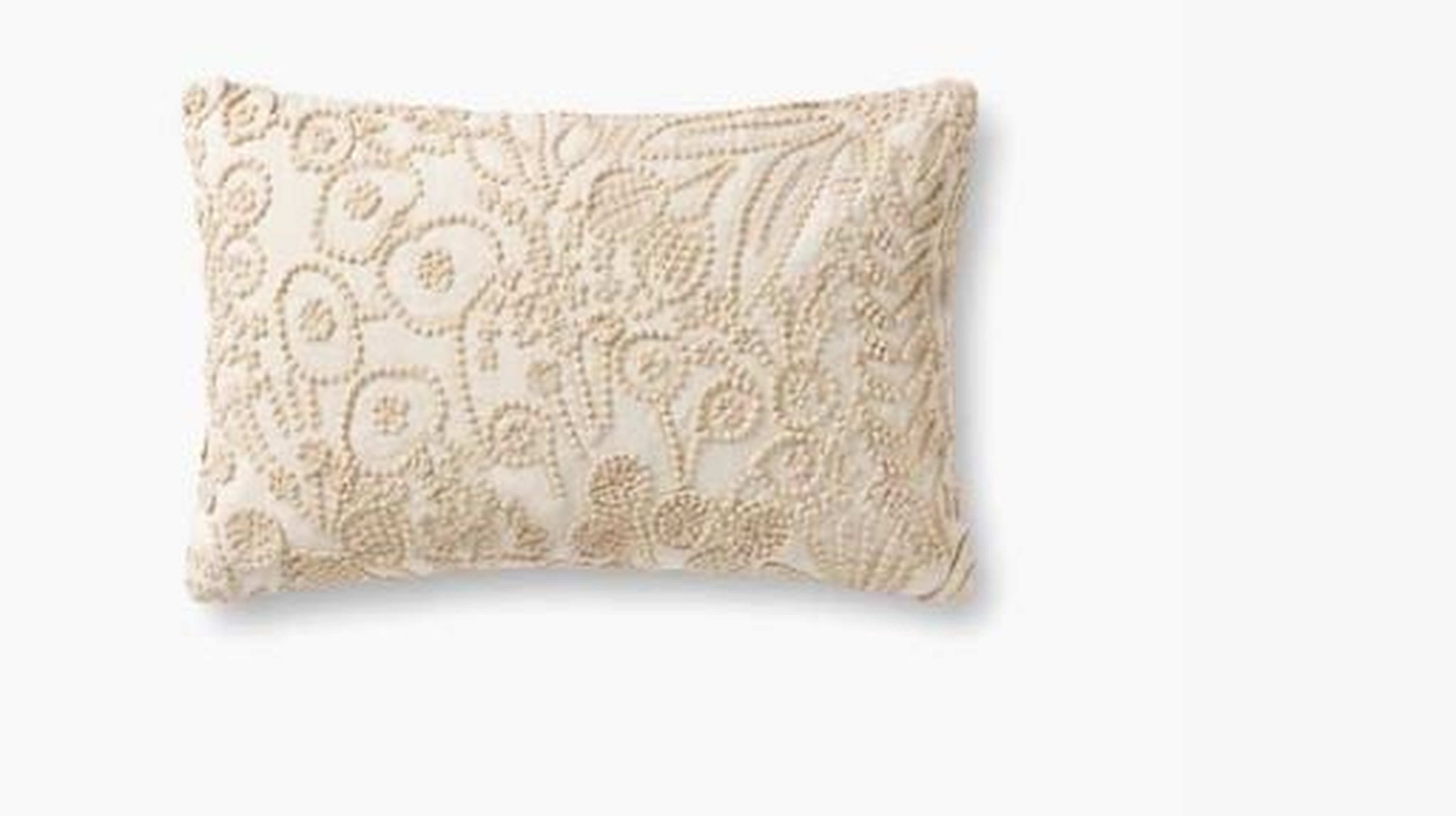 Floral Throw Pillow Cover, 22" x 22", Ivory - Loloi Rugs