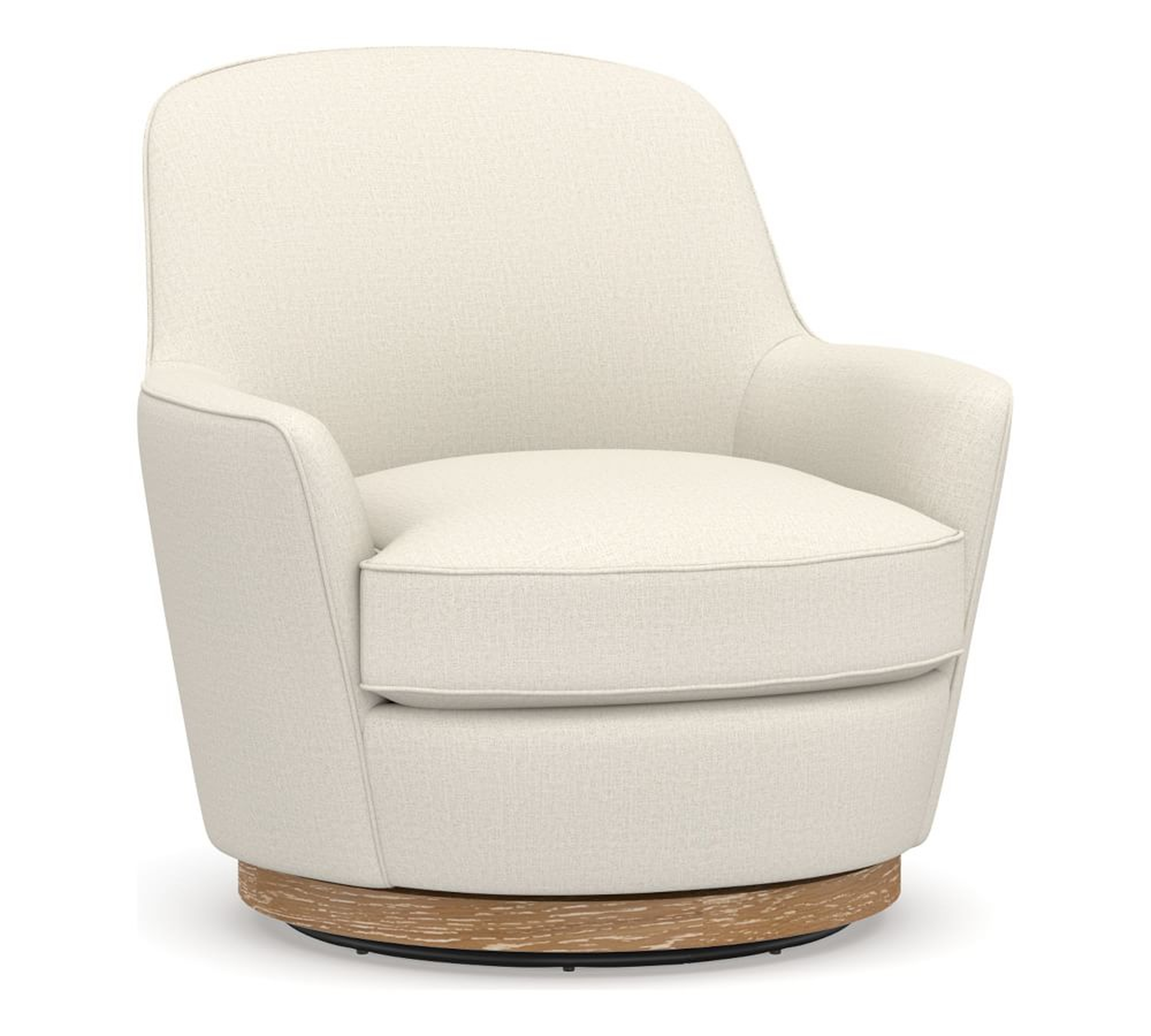 Larkin Upholstered Swivel Armchair, Polyester Wrapped Cushions, Performance Heathered Tweed Ivory - Pottery Barn