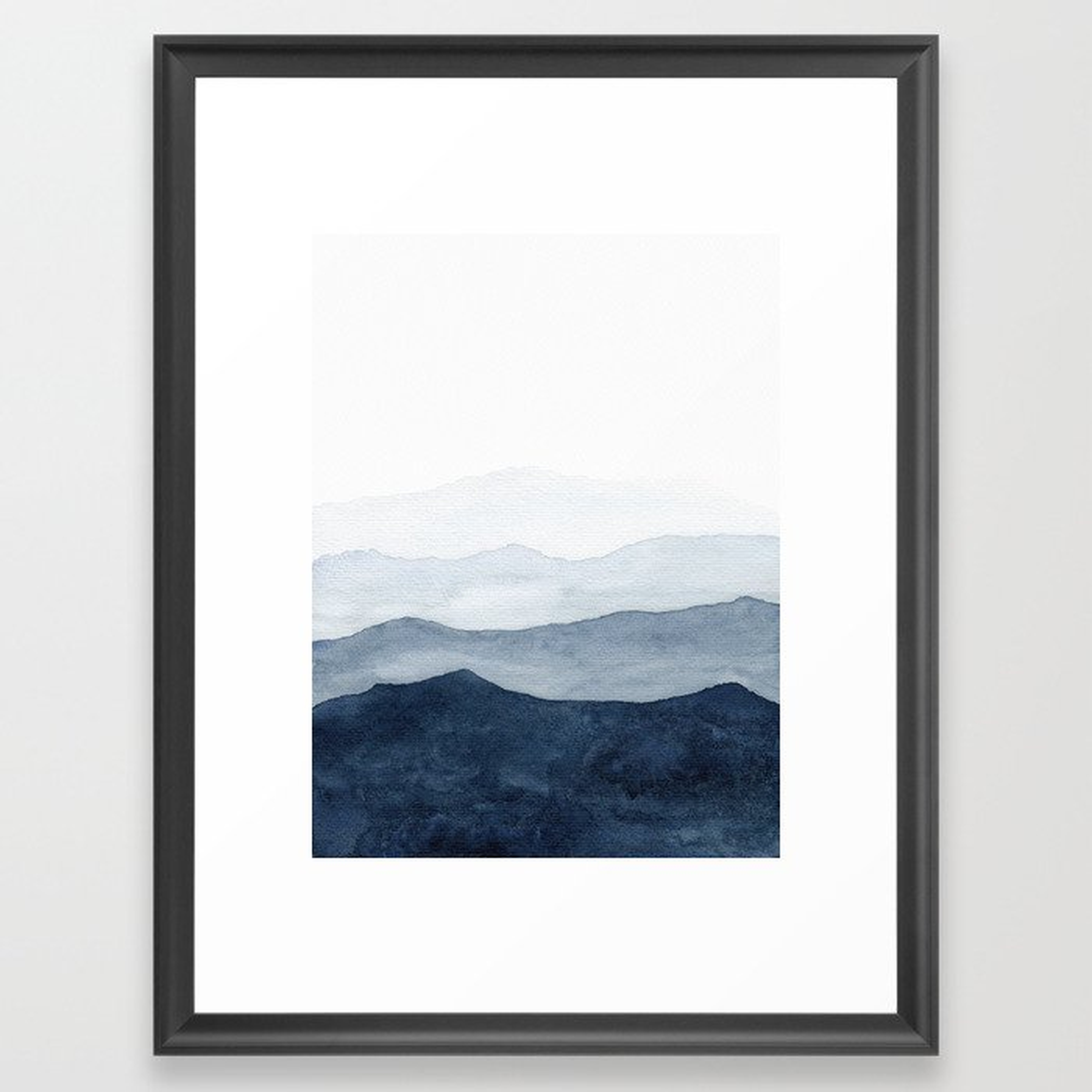 Indigo Abstract Watercolor Mountains Framed Art Print - Society6