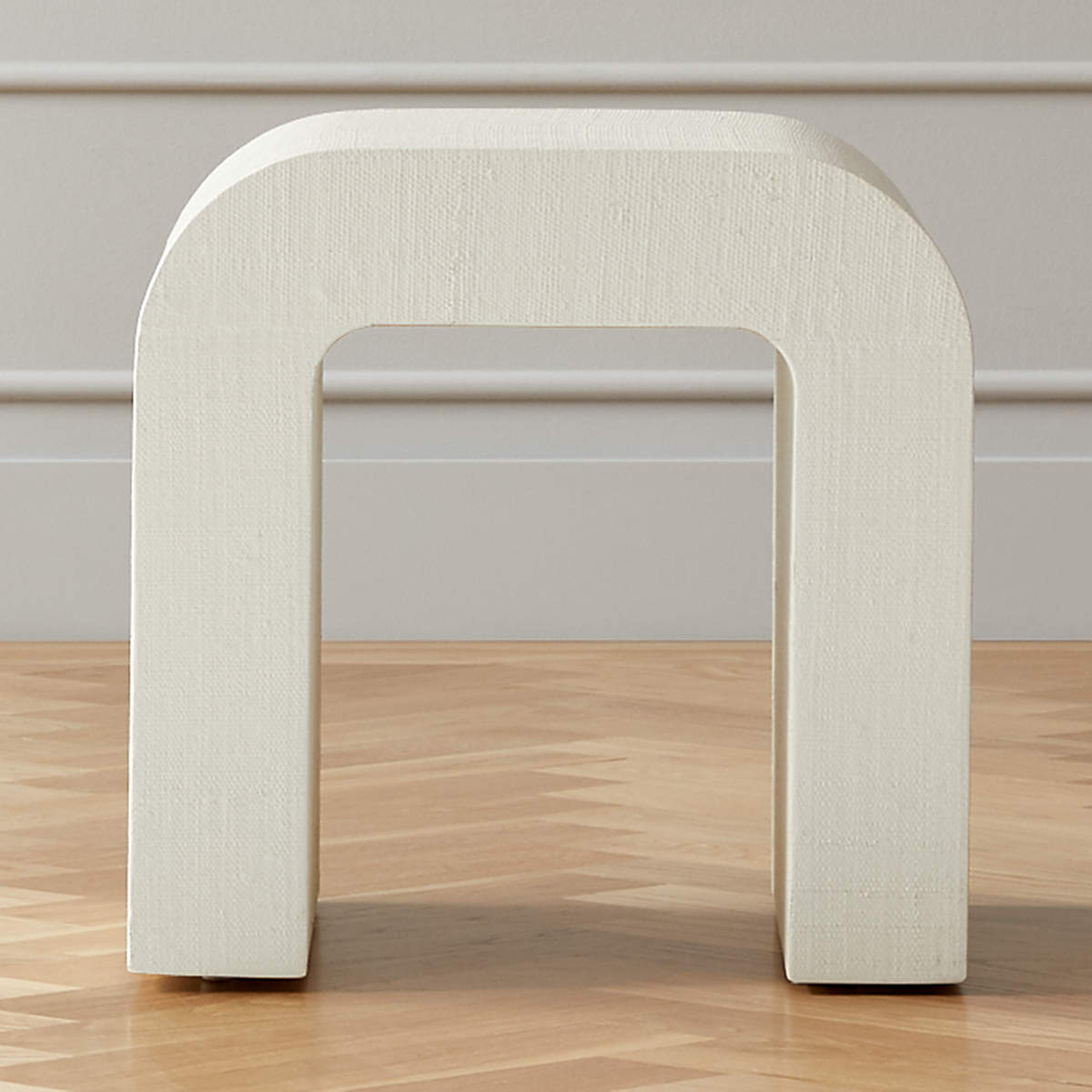 HORSESHOE IVORY LACQUERED LINEN SIDE TABLE - CB2
