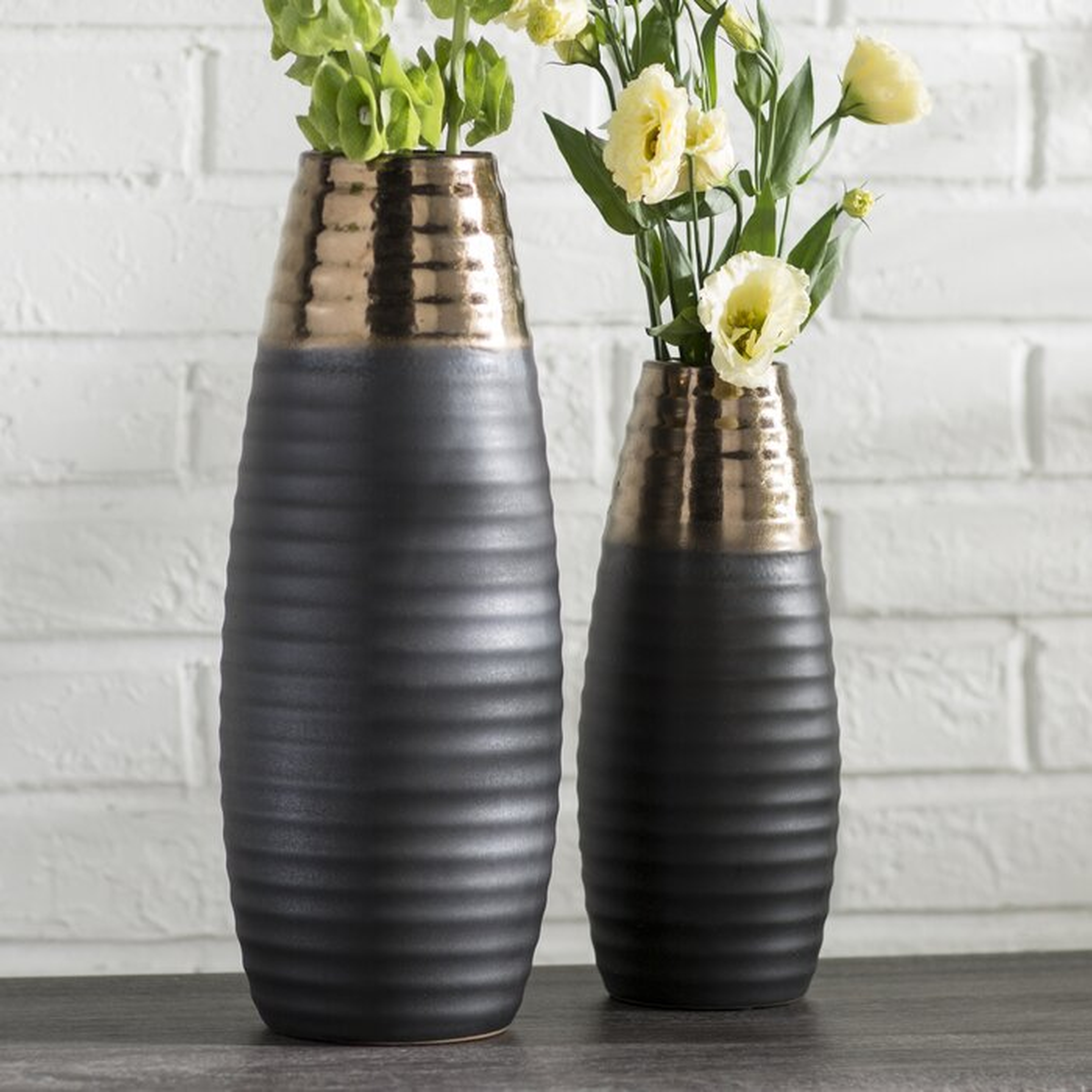 2 Piece Bronze/Dark Brown Indoor / Outdoor Ceramic Table Vase Set (Set of 2) - Wayfair