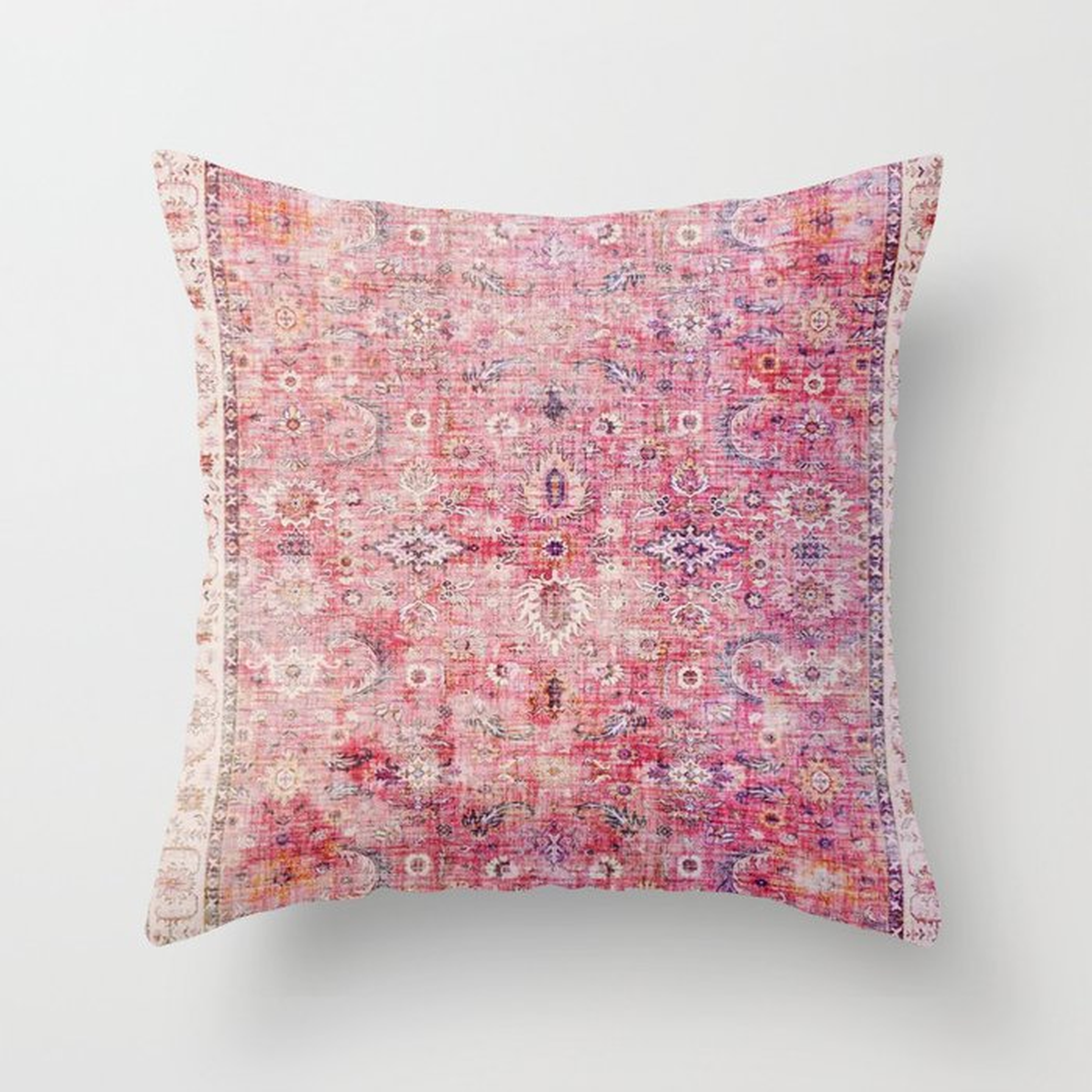 44 N45 - Pink Vintage Traditional Moroccan Boho & Farmhouse Style Artwork. Throw Pillow with Poly insert - Society6