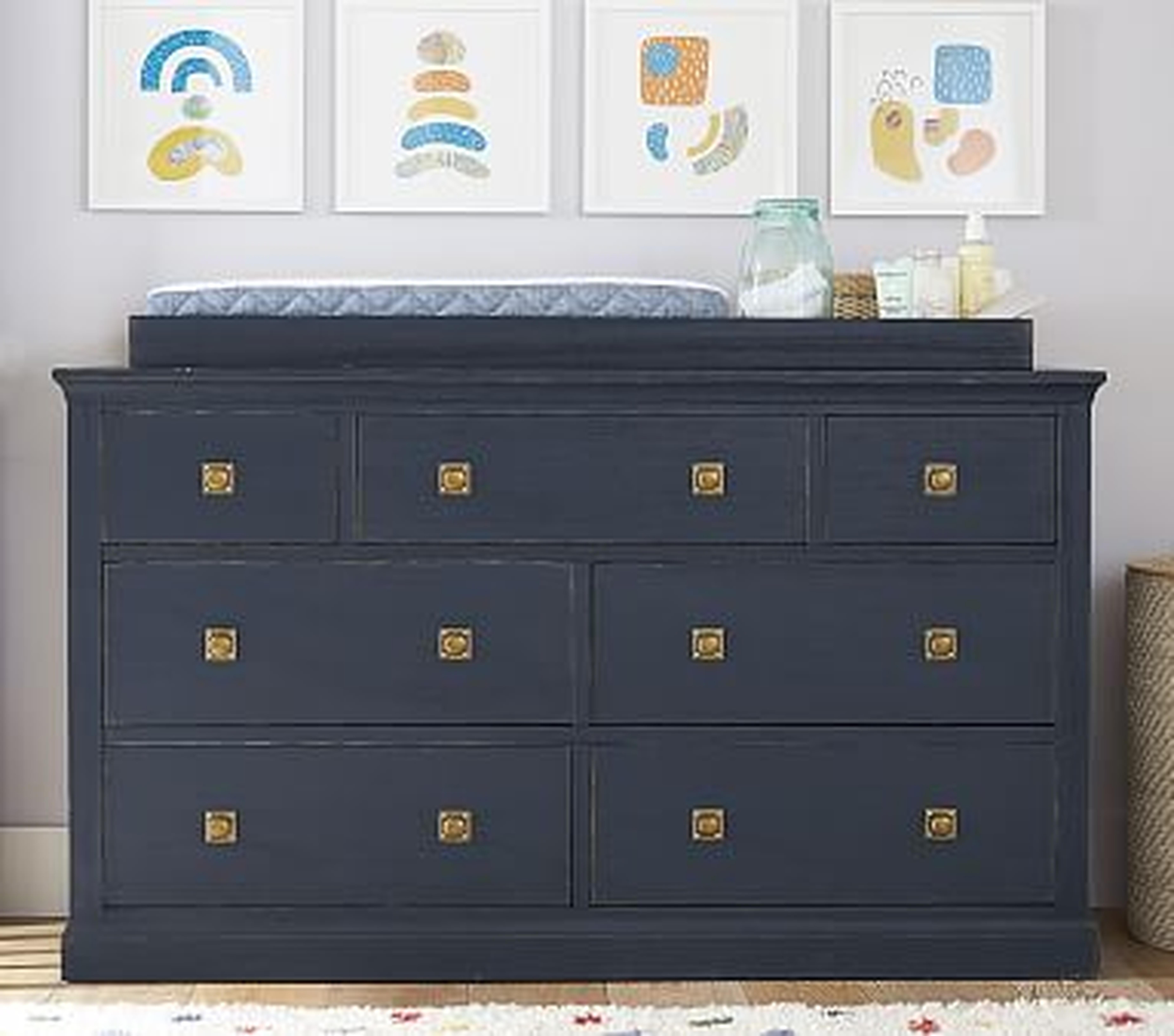 Charlie Extra Wide Dresser &amp; Topper Set, Weathered Navy, Flat Rate - Pottery Barn Kids