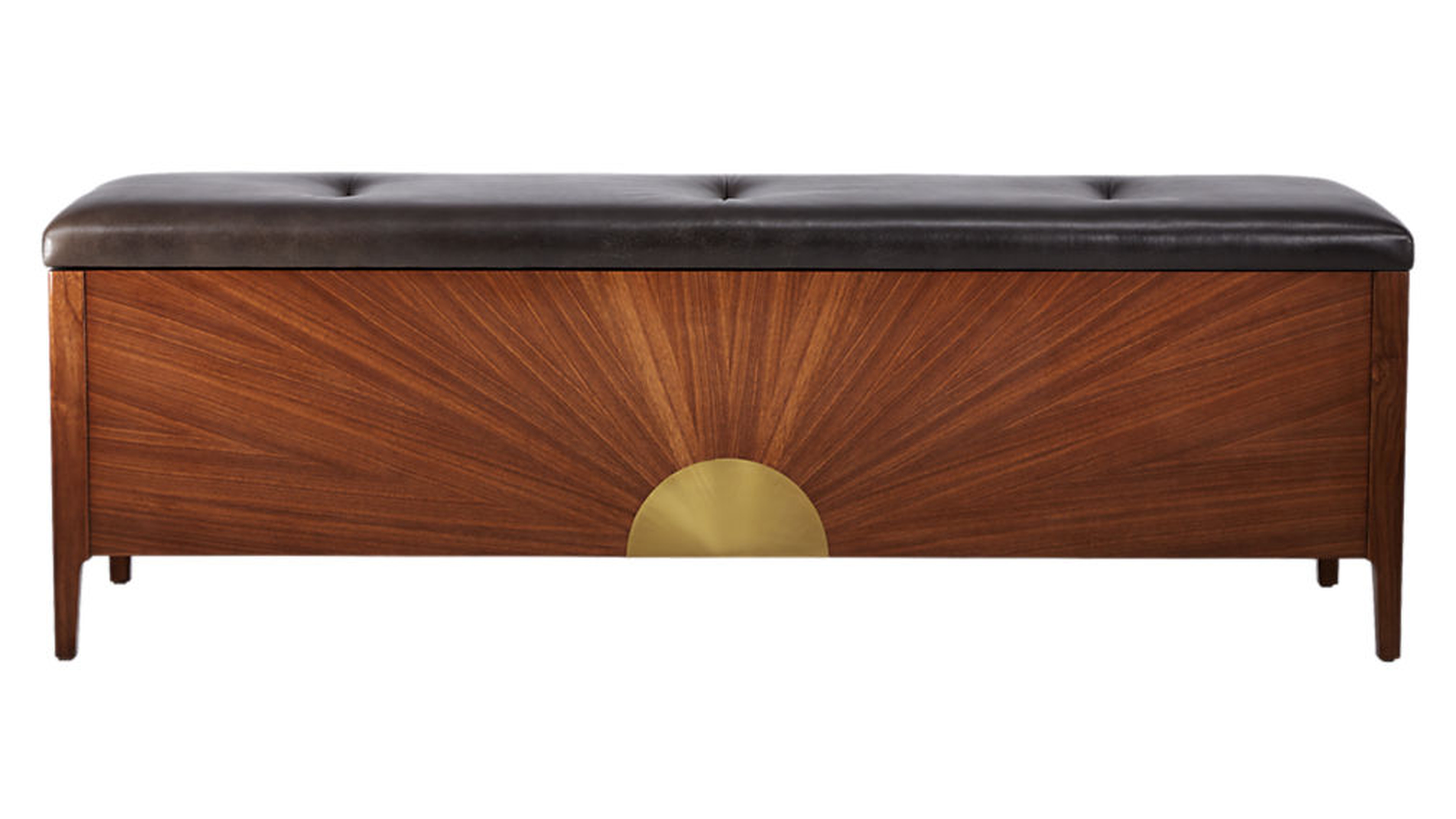 dusk leather and wood storage bench - CB2