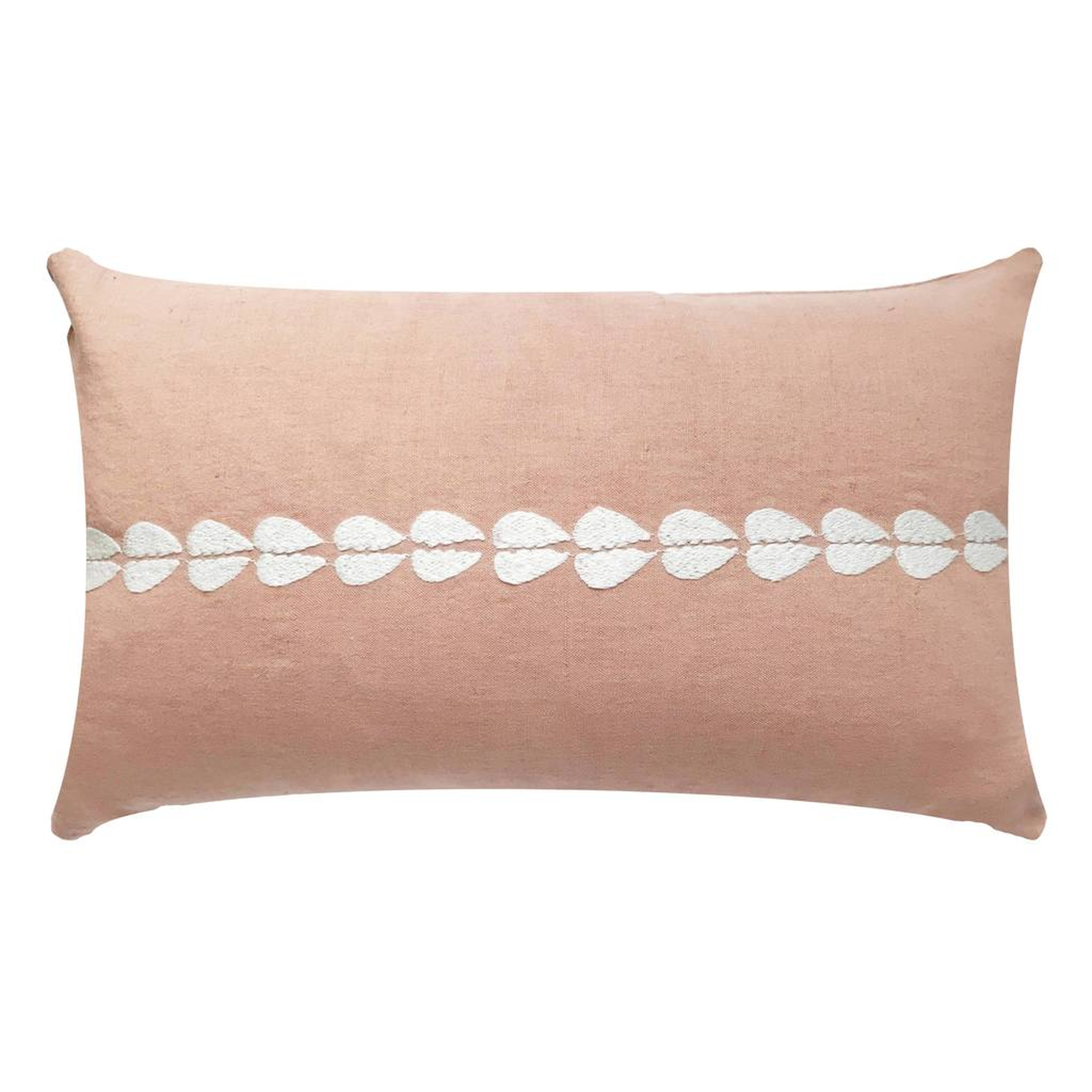 COWRIE EMBROIDERED LUMBAR PILLOW IN SHELL PINK (insert included) - PillowPia