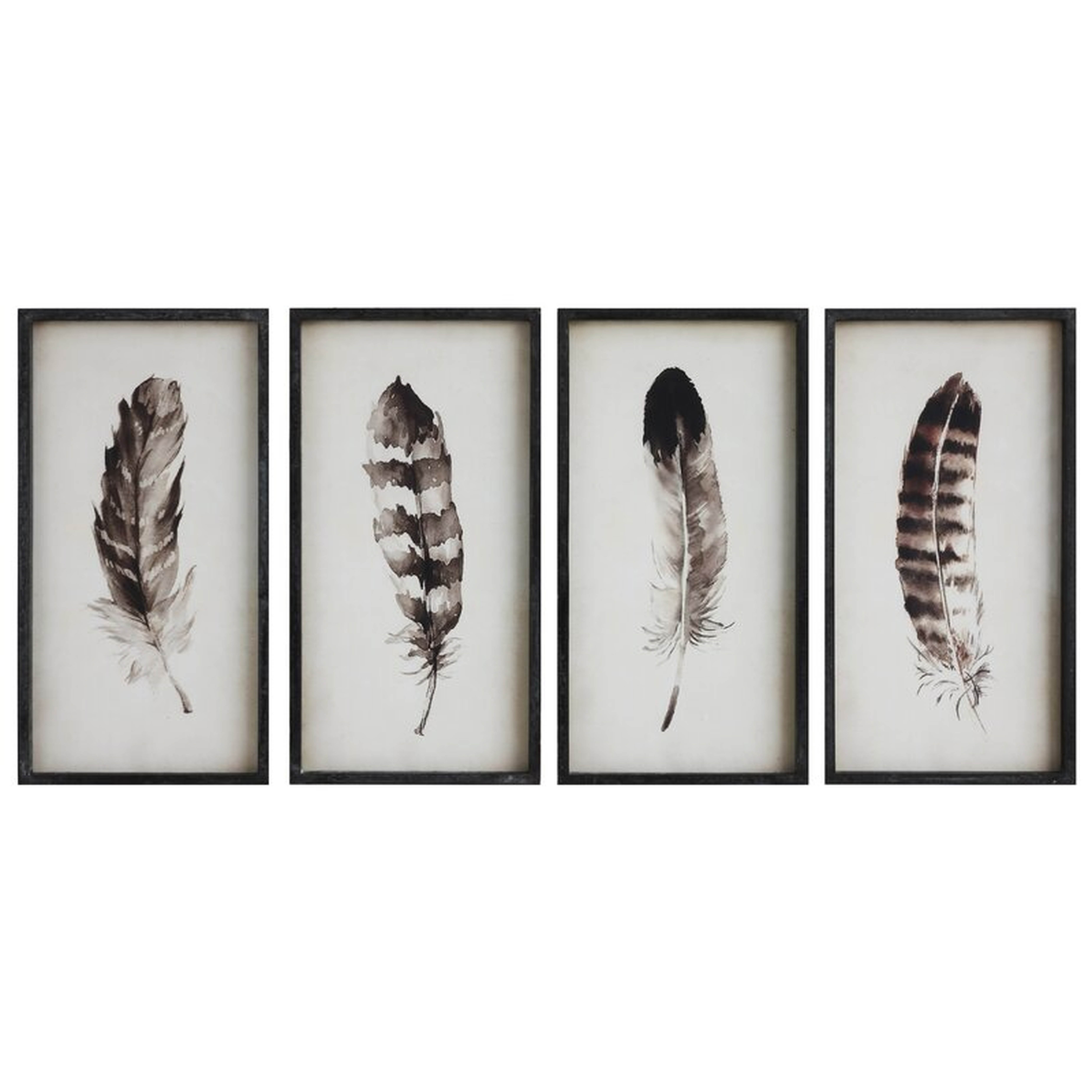 Englund Black & White Feather - 4 Piece Picture Frame Print Set on Wood - Birch Lane