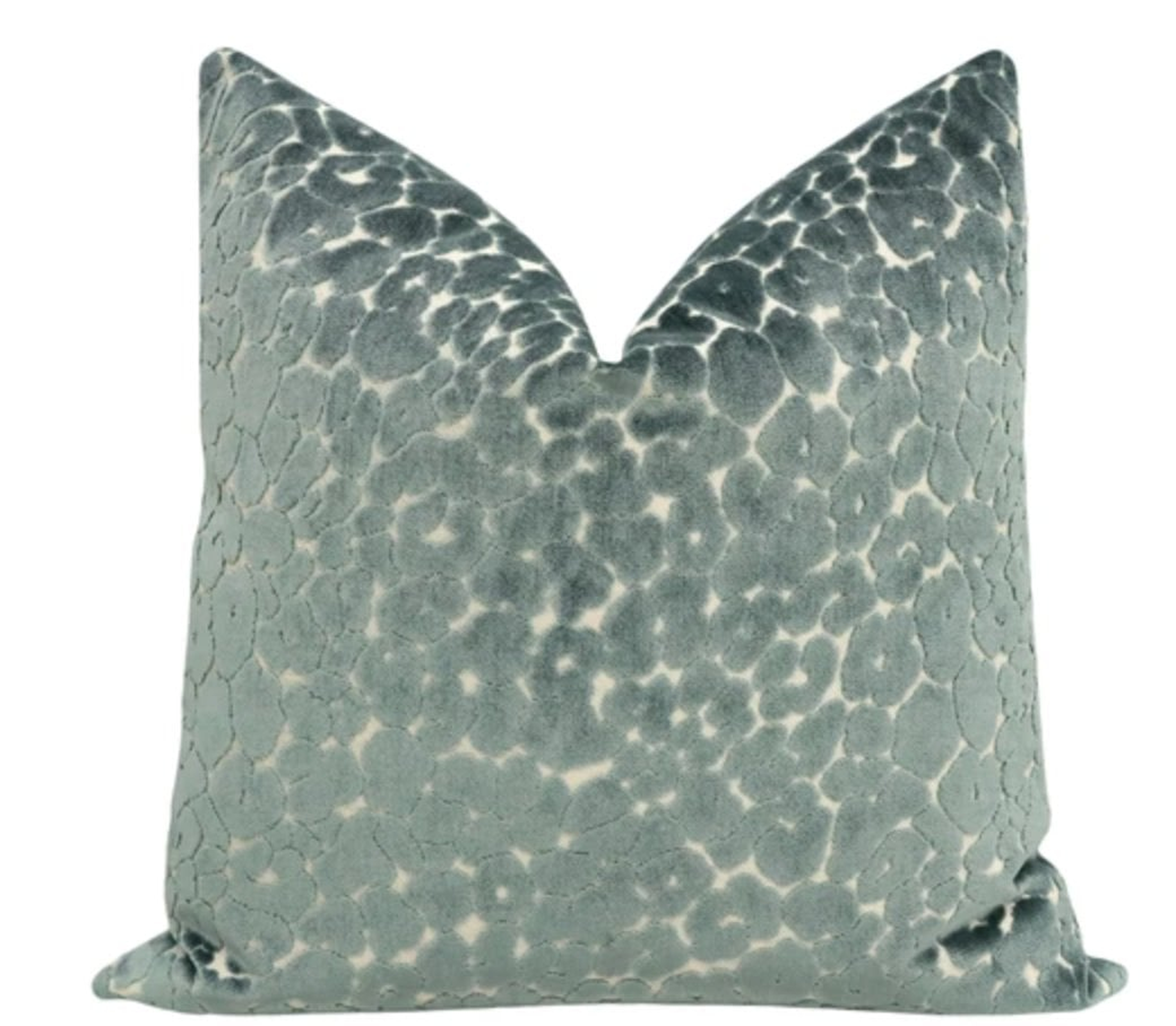 Leopard Cut Velvet Pillow Cover, Turkish Blue, 18" x 18" - Little Design Company