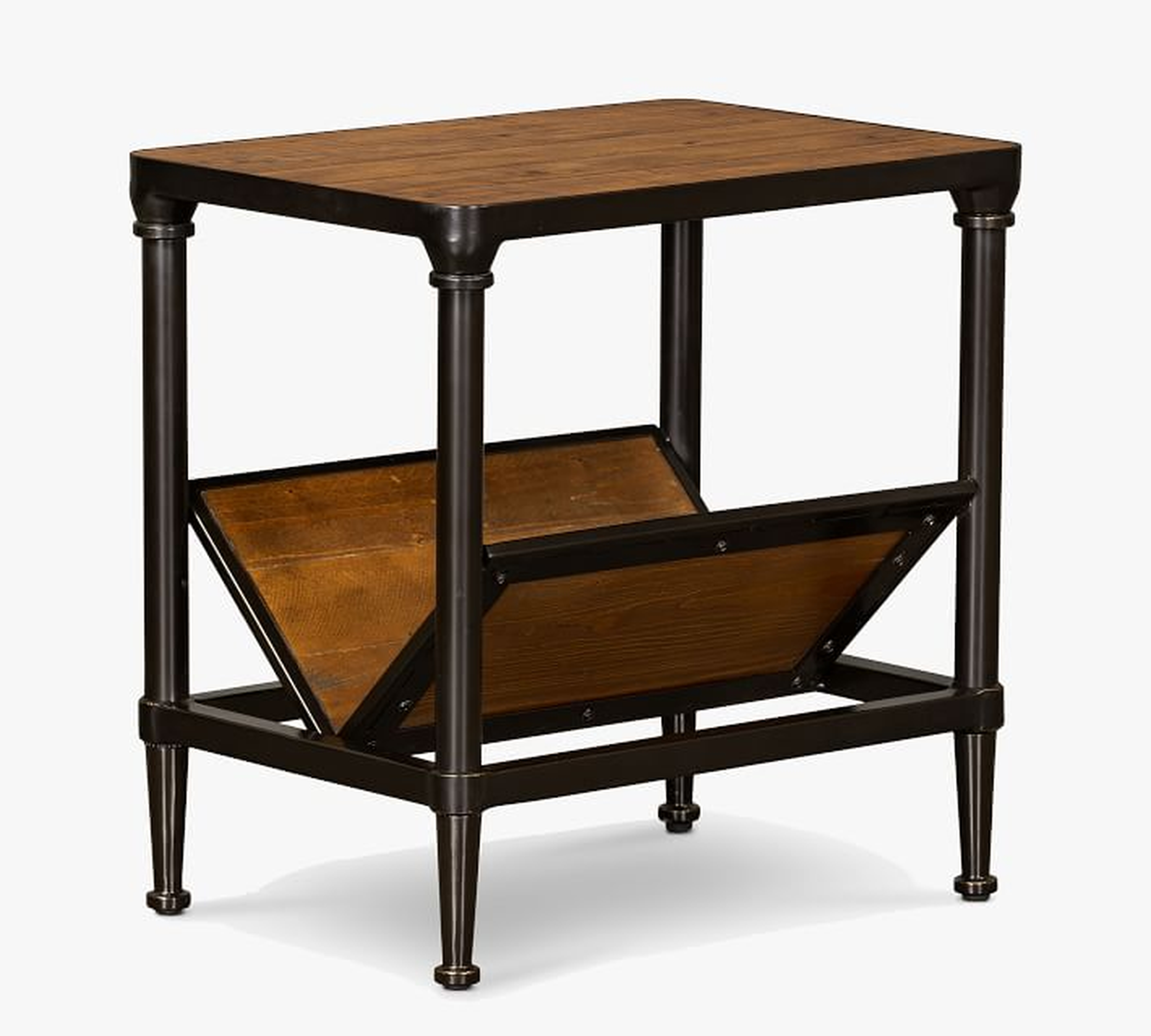 Juno Rectangular Reclaimed Wood End Table, Dark Bronze & Reclaimed Pine - Pottery Barn
