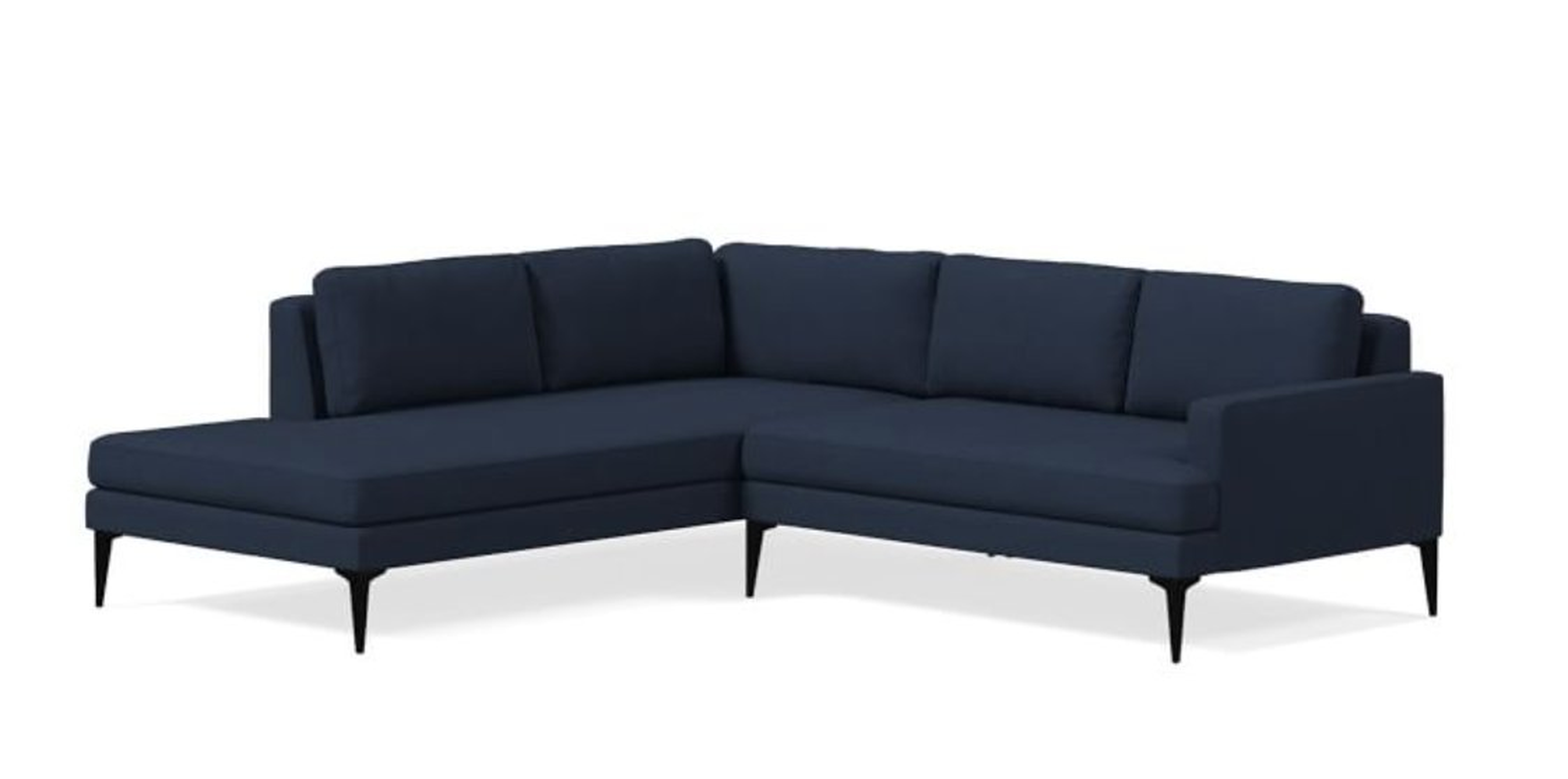 Andes Set 16: Right Arm 2 Seater, Left Arm Terminal Chaise, Twill, Regal Blue, Dark Pewter - West Elm