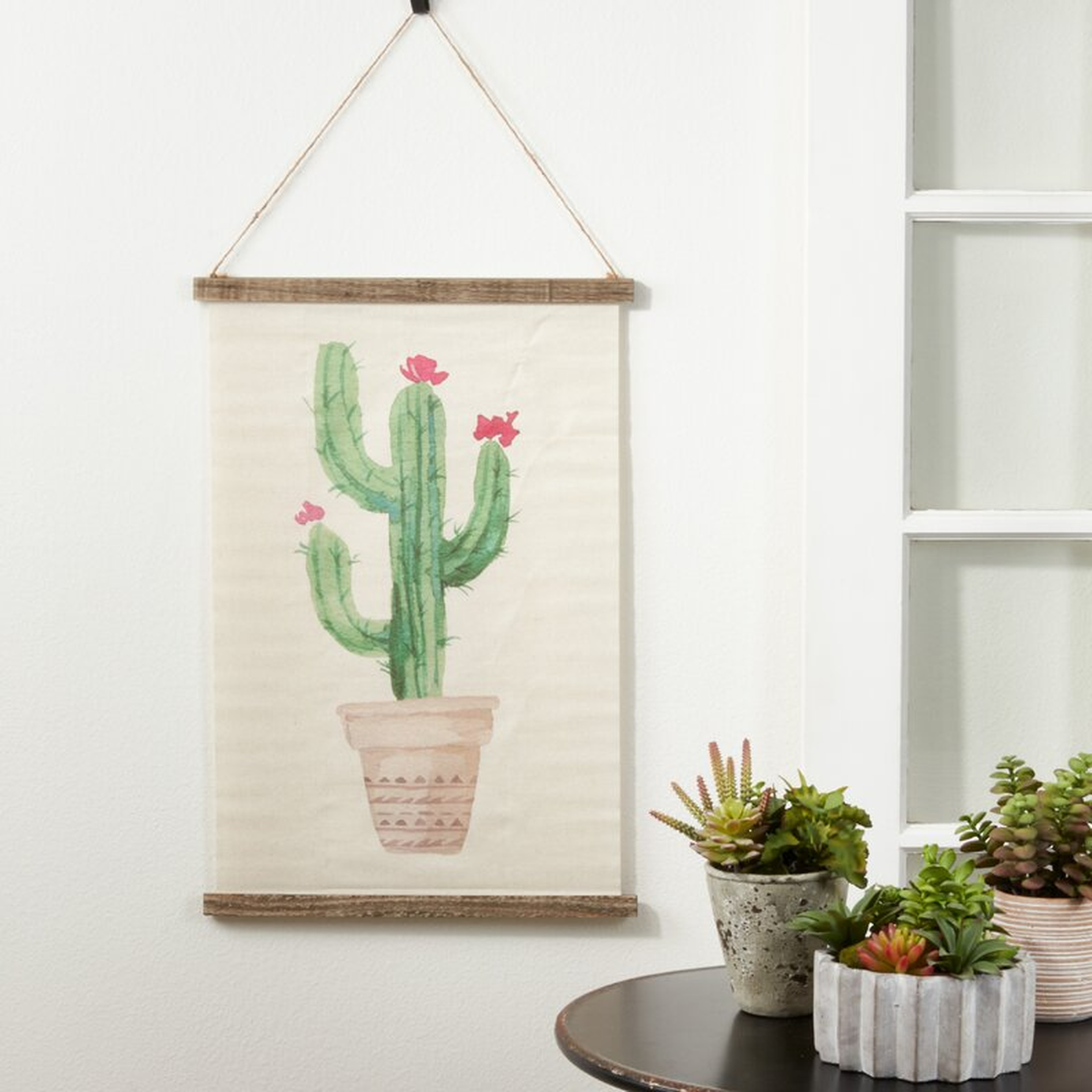 Linen Potted Cactus Design Tapestry with Rod Included - Wayfair