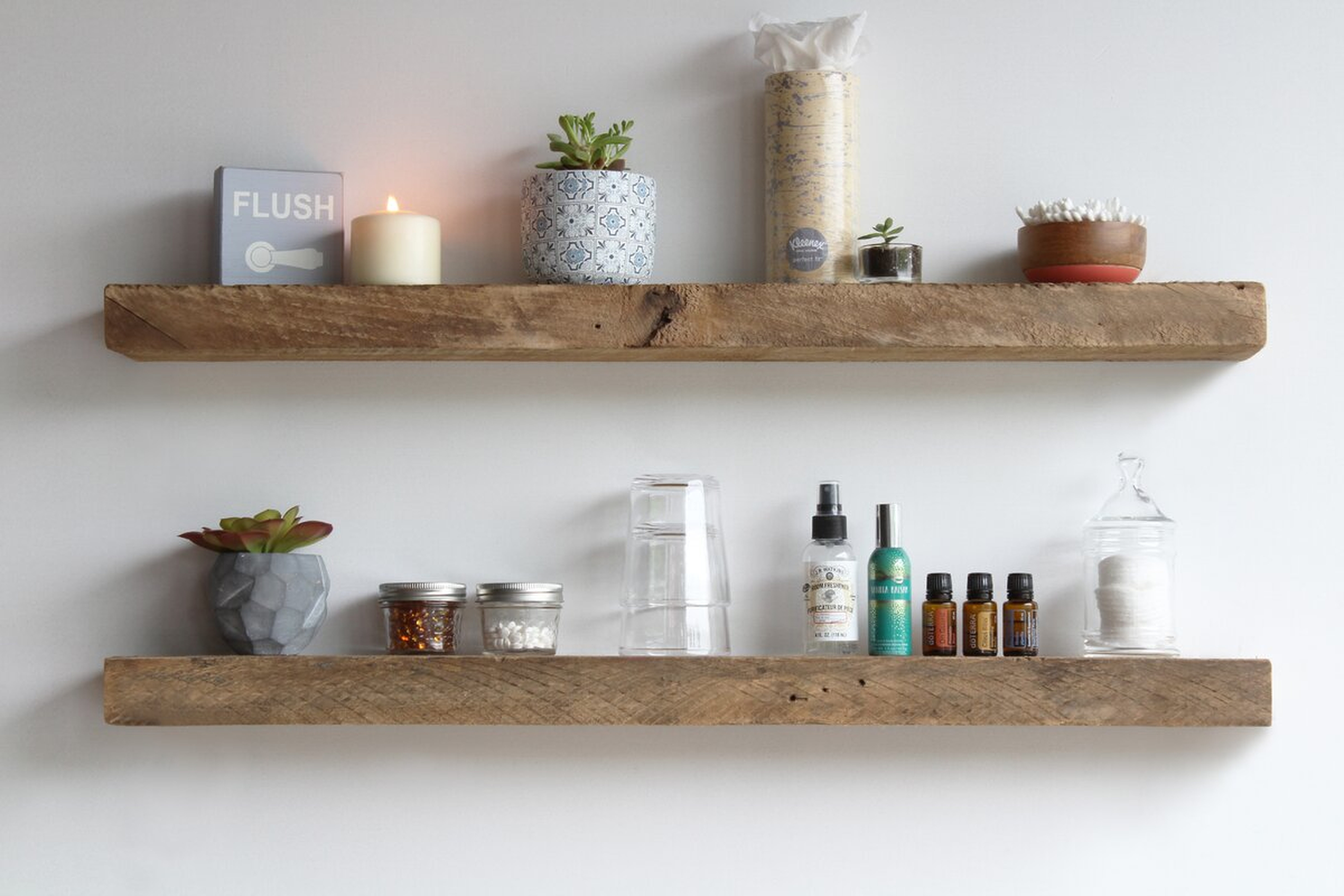 Joao Reclaimed Barn Wood Accent Floating Shelf Set of 2 - Wayfair