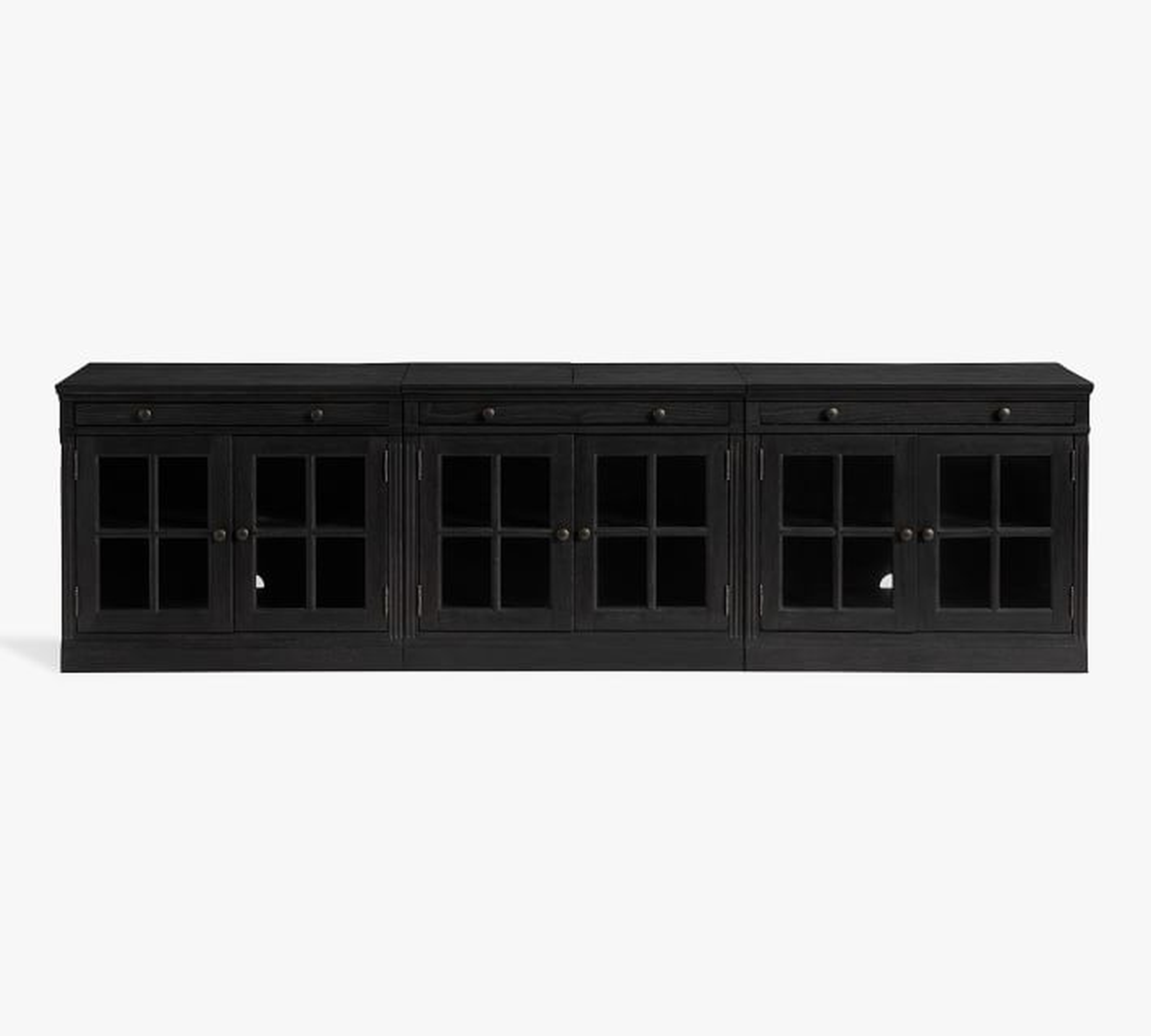 Livingston 105" Media Console With Glass Door Cabinets, Dusty Charcoal - Pottery Barn