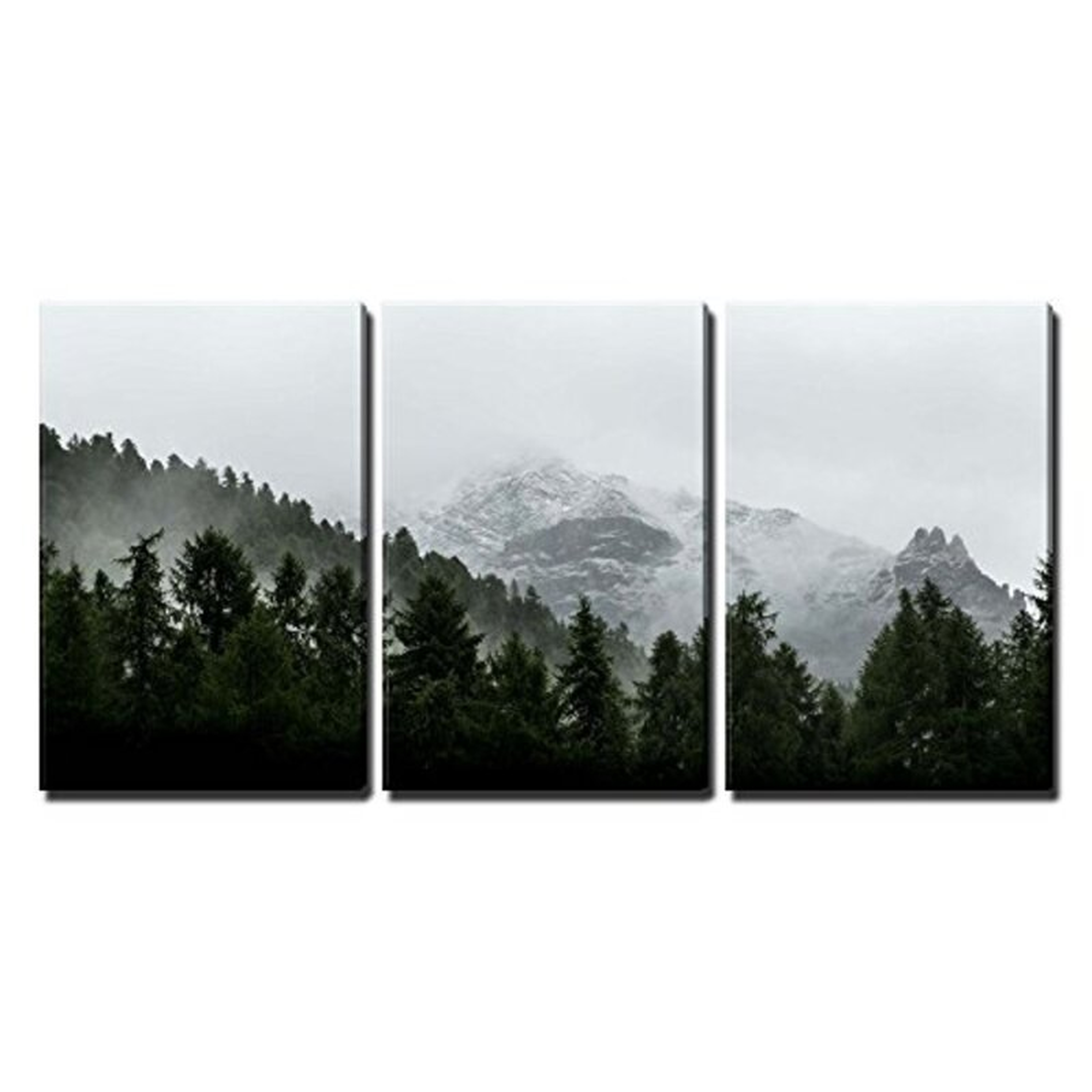 Landscape With Mountain With Fog - 3 Piece Wrapped Canvas Photograph - Wayfair