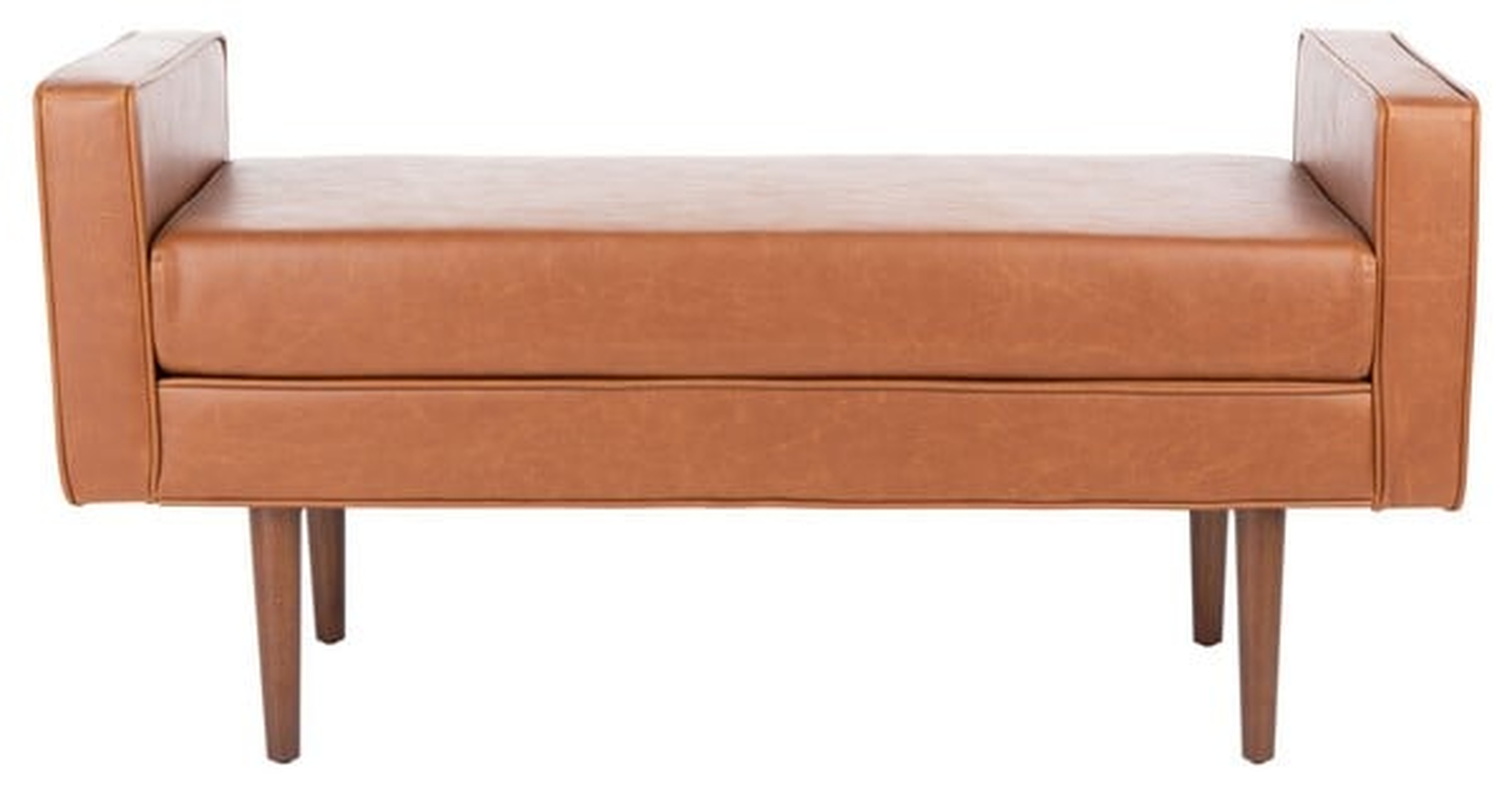 Henri Midcentury Bench / Light Brown Pu / Walnut - Safavieh