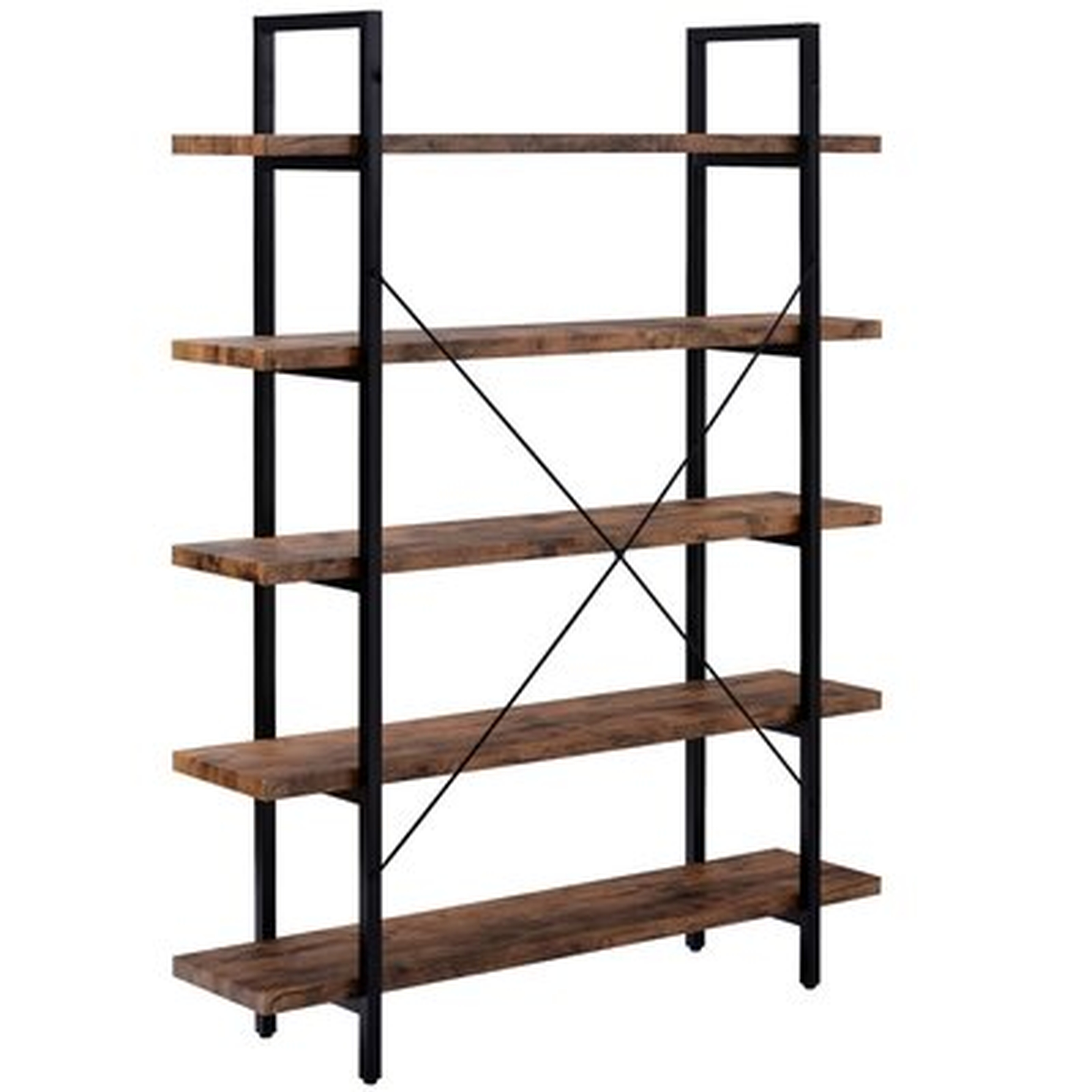 TREXM 5-Tier Industrial Bookcase With Rustic Wood And Metal Frame, Large Open Bookshelf For Living Room(Distressed Brown) - Wayfair