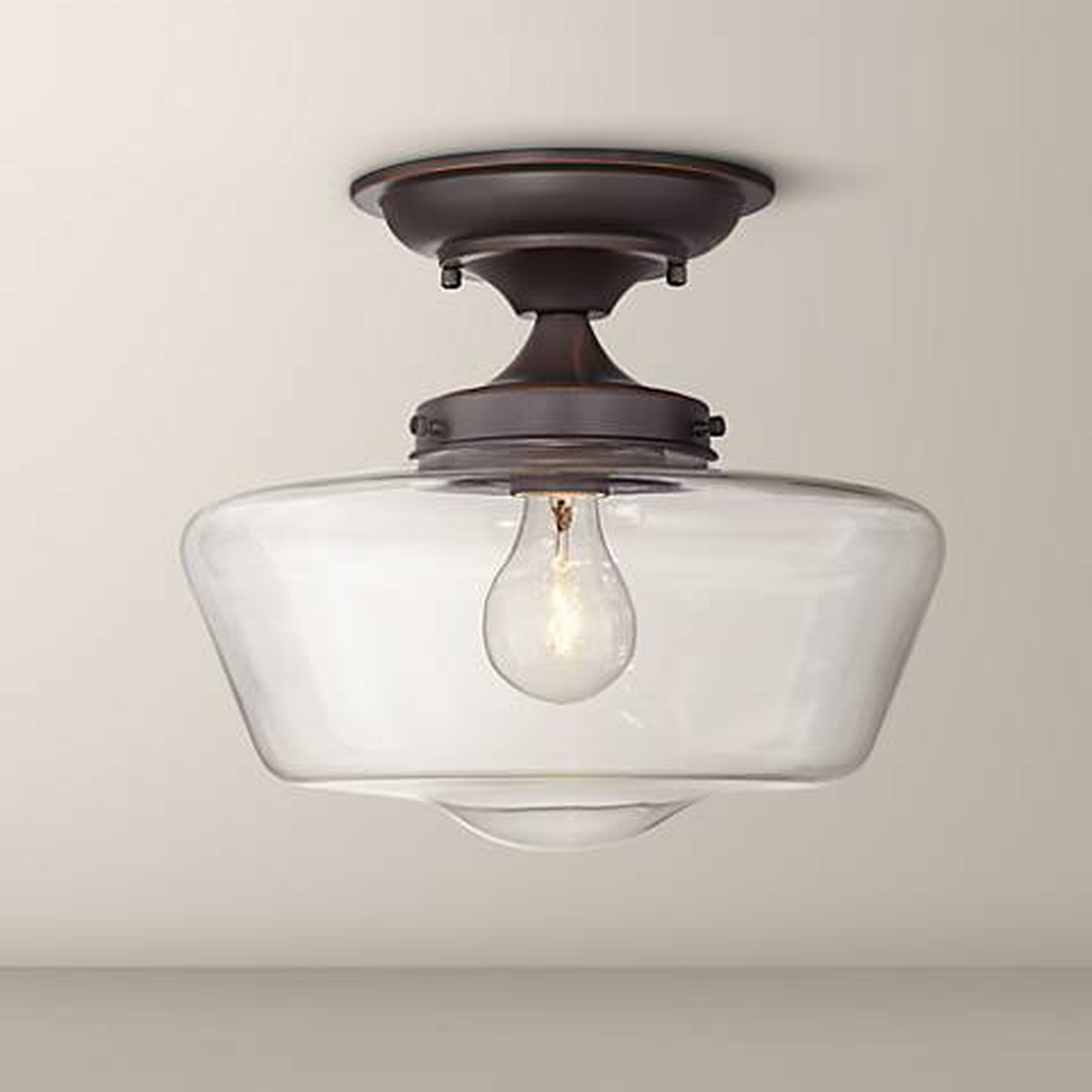 Schoolhouse Floating 12" Wide Bronze Clear Glass Ceiling Light - Lamps Plus