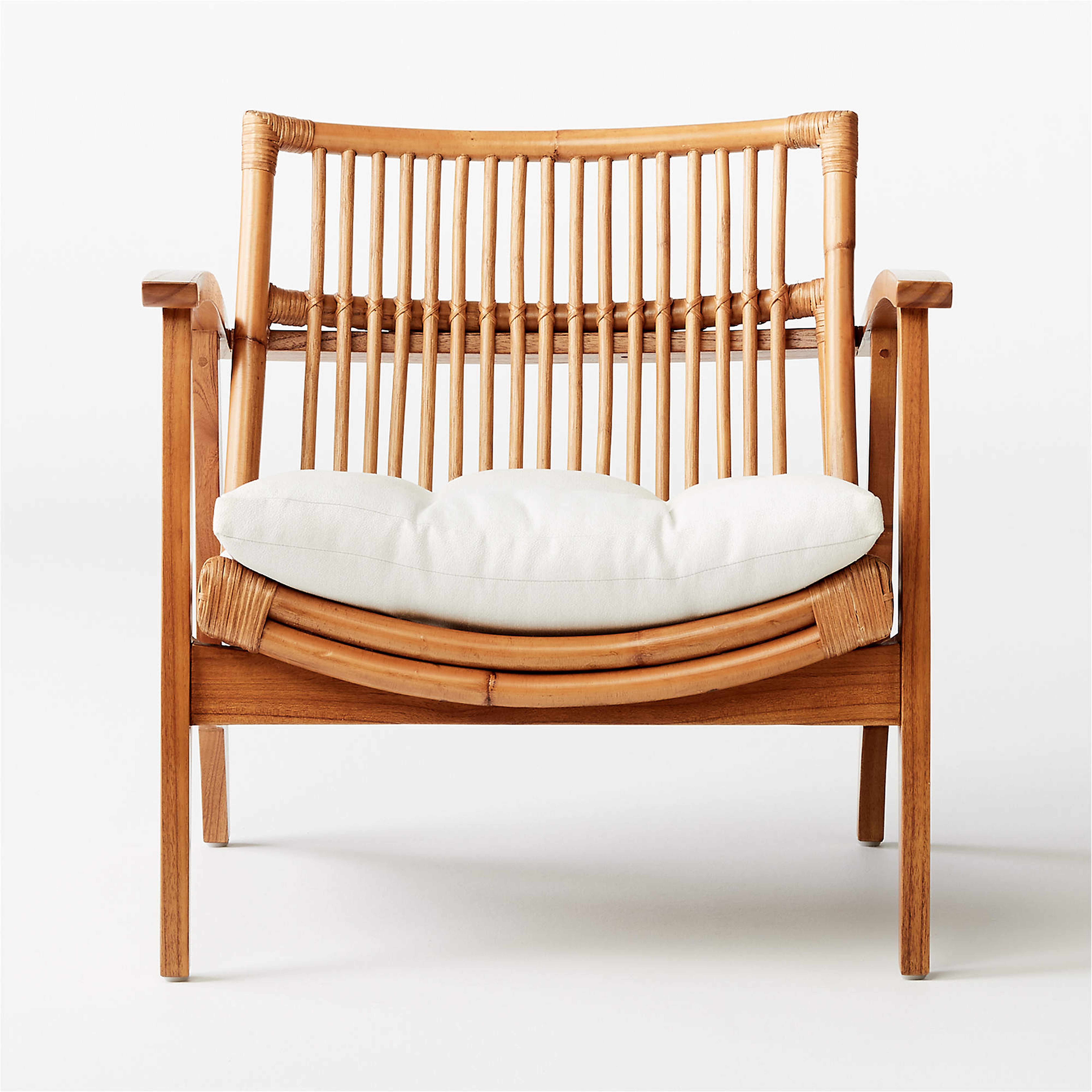 Noelie Rattan Lounge Chair with White Cushion, Mikkeli White - CB2