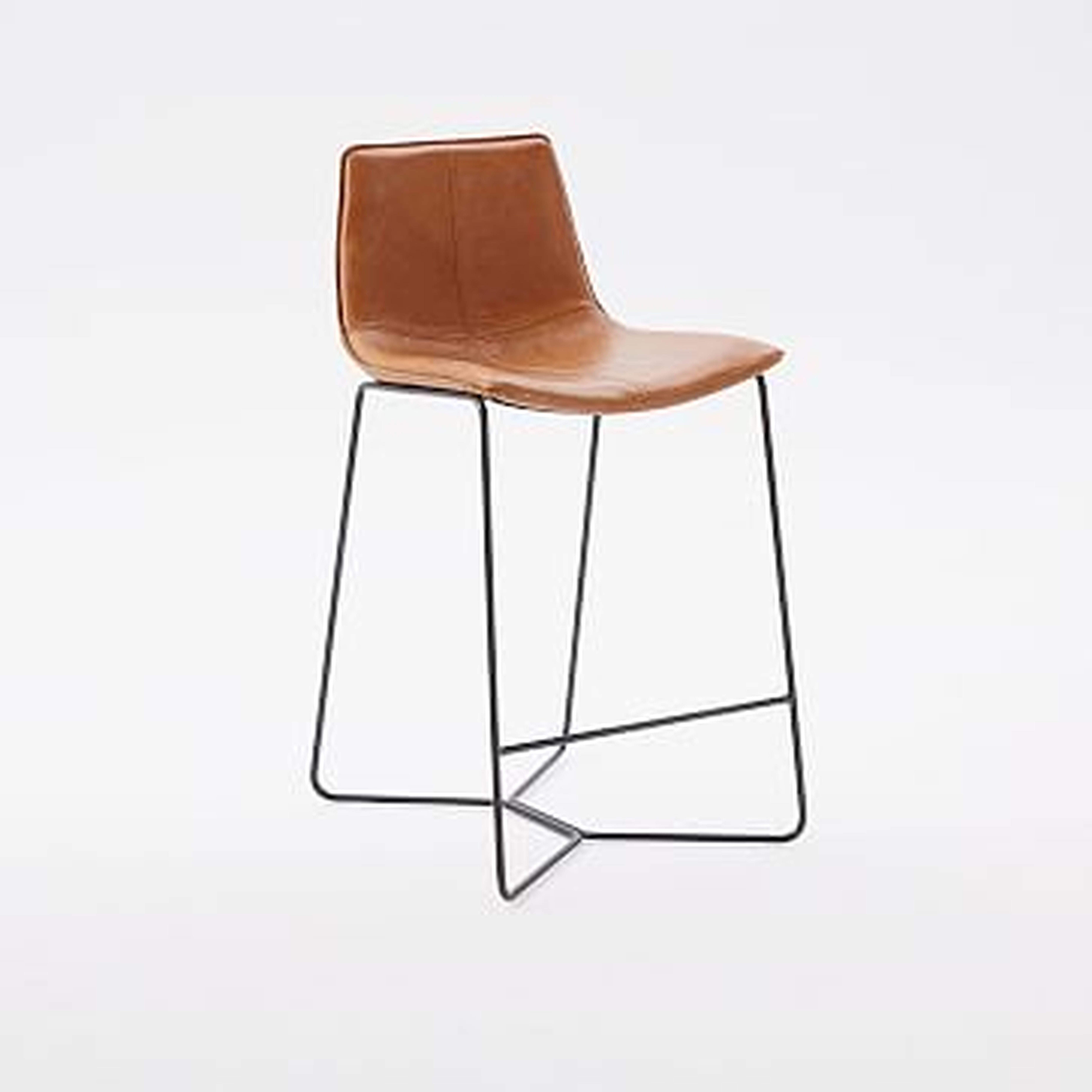 Leather Slope Counter Stool, Leather, Saddle/Hot Rolled Steel - West Elm