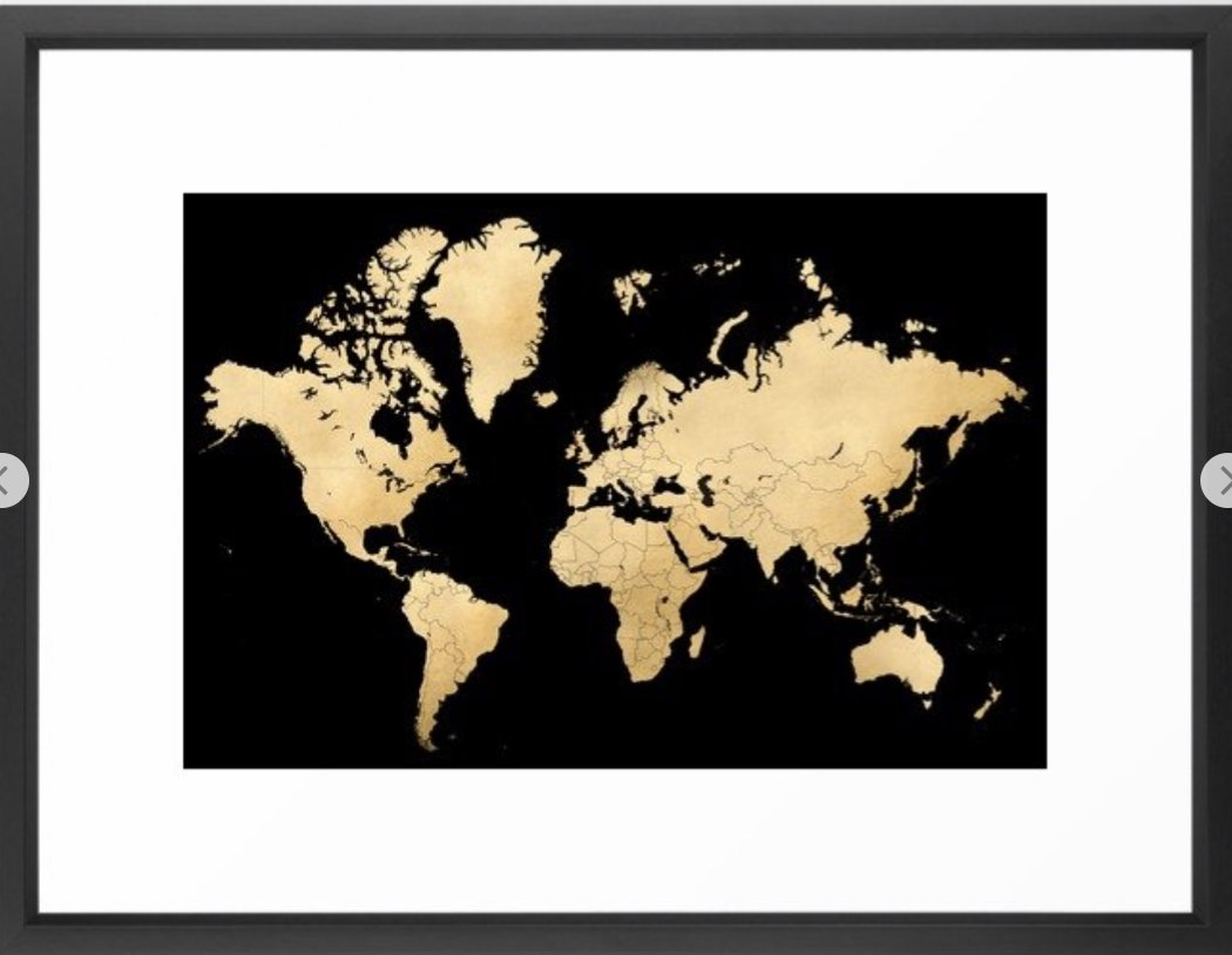 Sleek black and gold world map Framed Art Print 20 x 26 - Society6