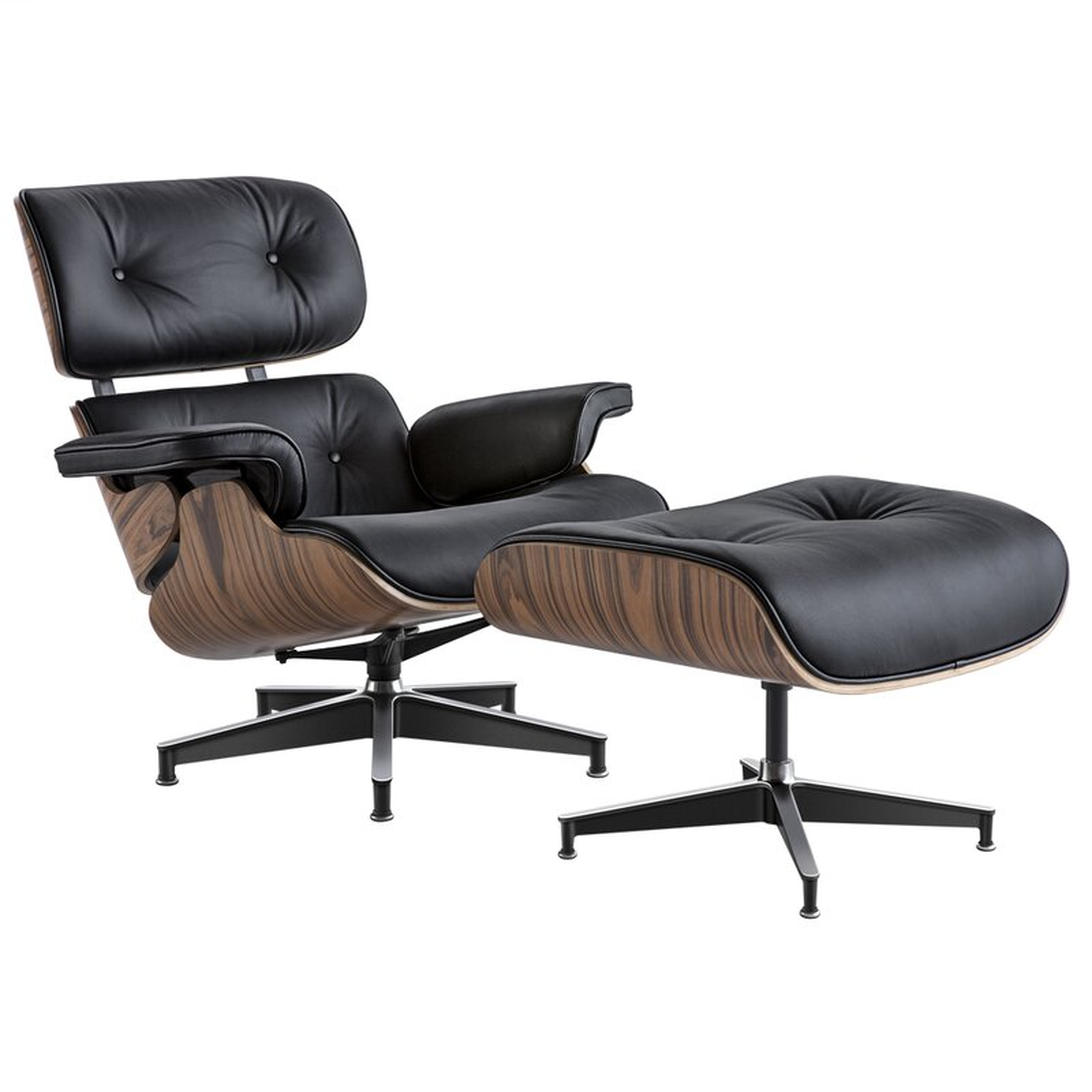 Girolamo 34.6'' Wide Tufted Genuine Leather Top Grain Leather Swivel Lounge Chair and Ottoman - Black/Palisander Wood - Wayfair