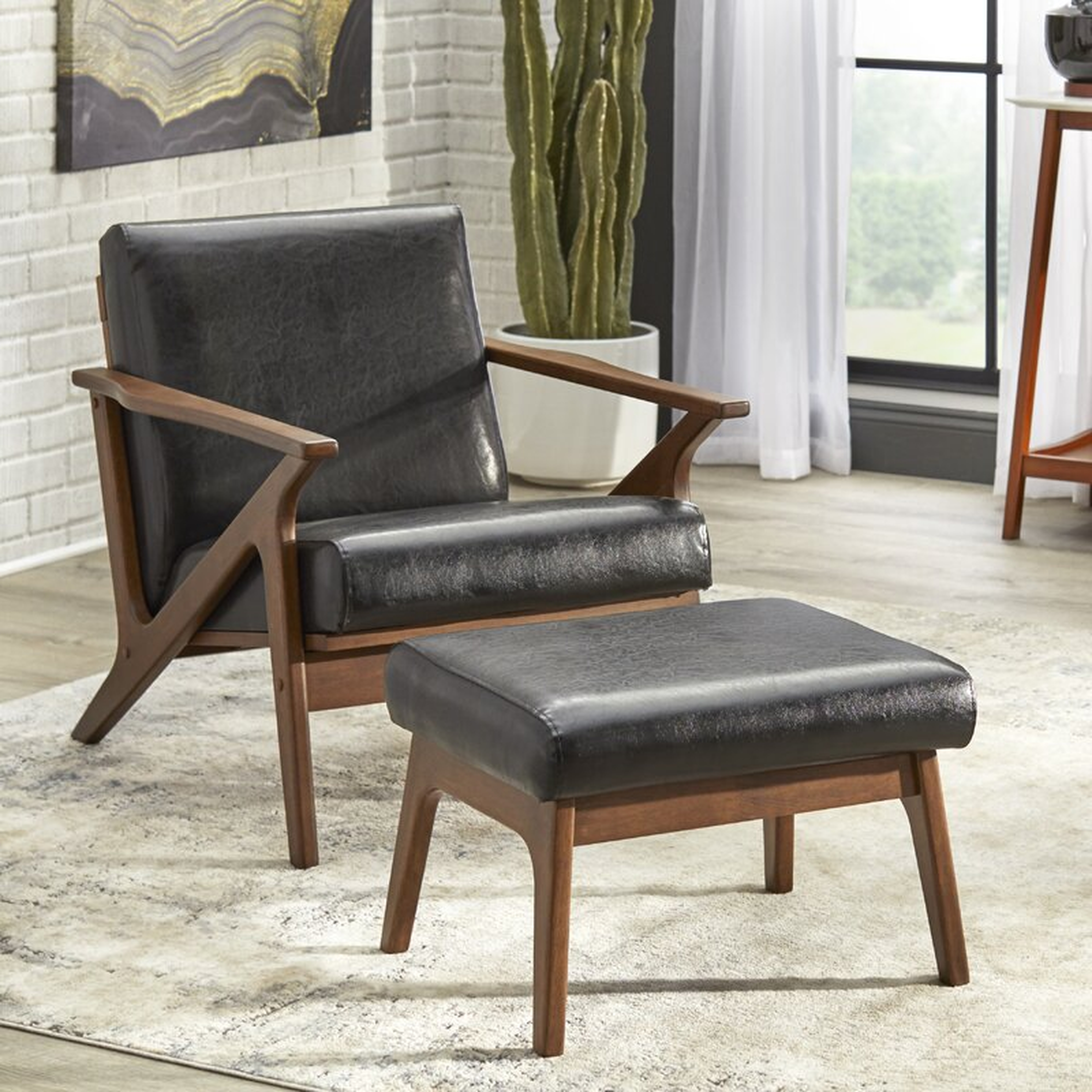 Choudhury 28" W Faux leather Armchair and Ottoman - Wayfair